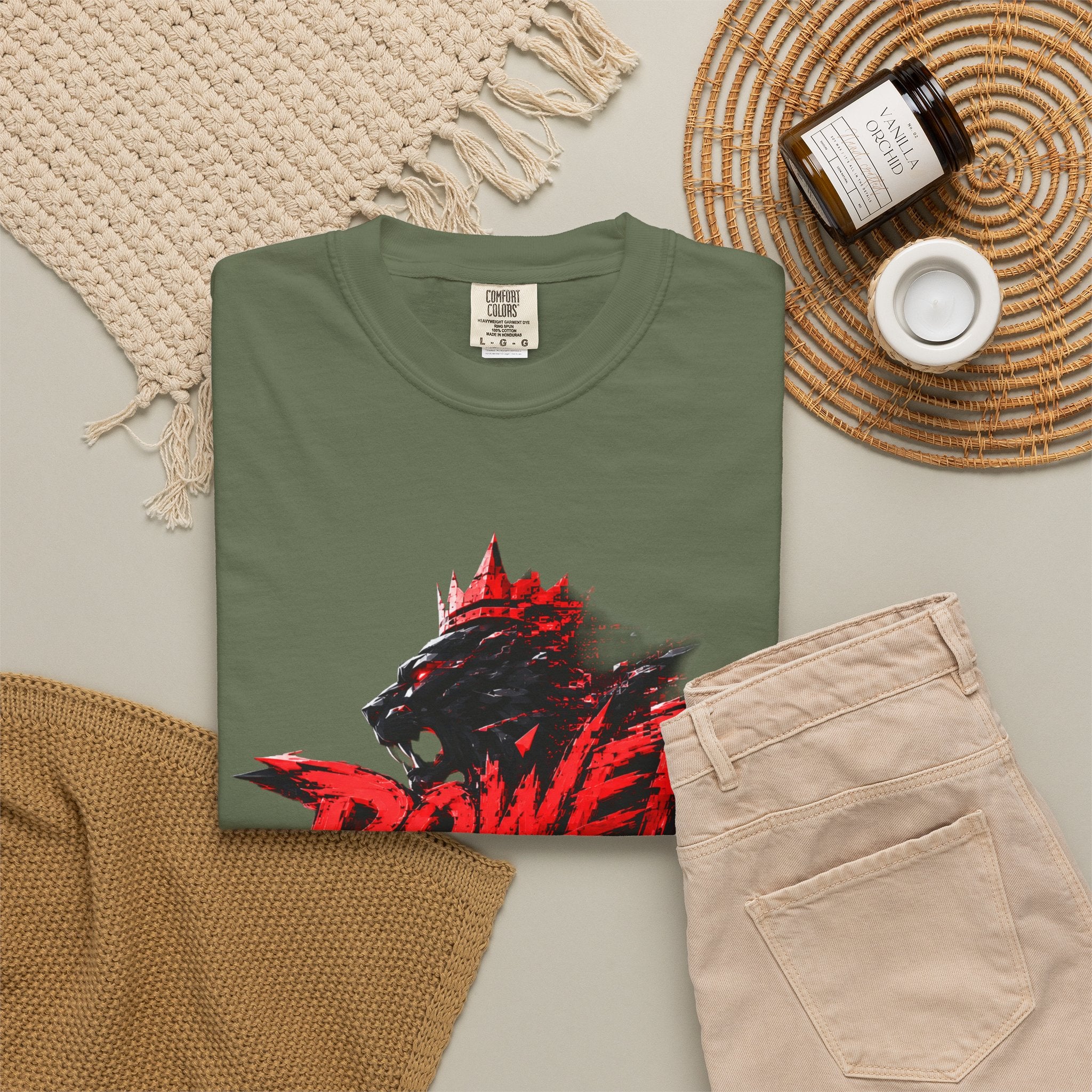 Power Runs Black T-shirt | Wolf Silhouette, Red Black Graphic Tee by Power Runs Black