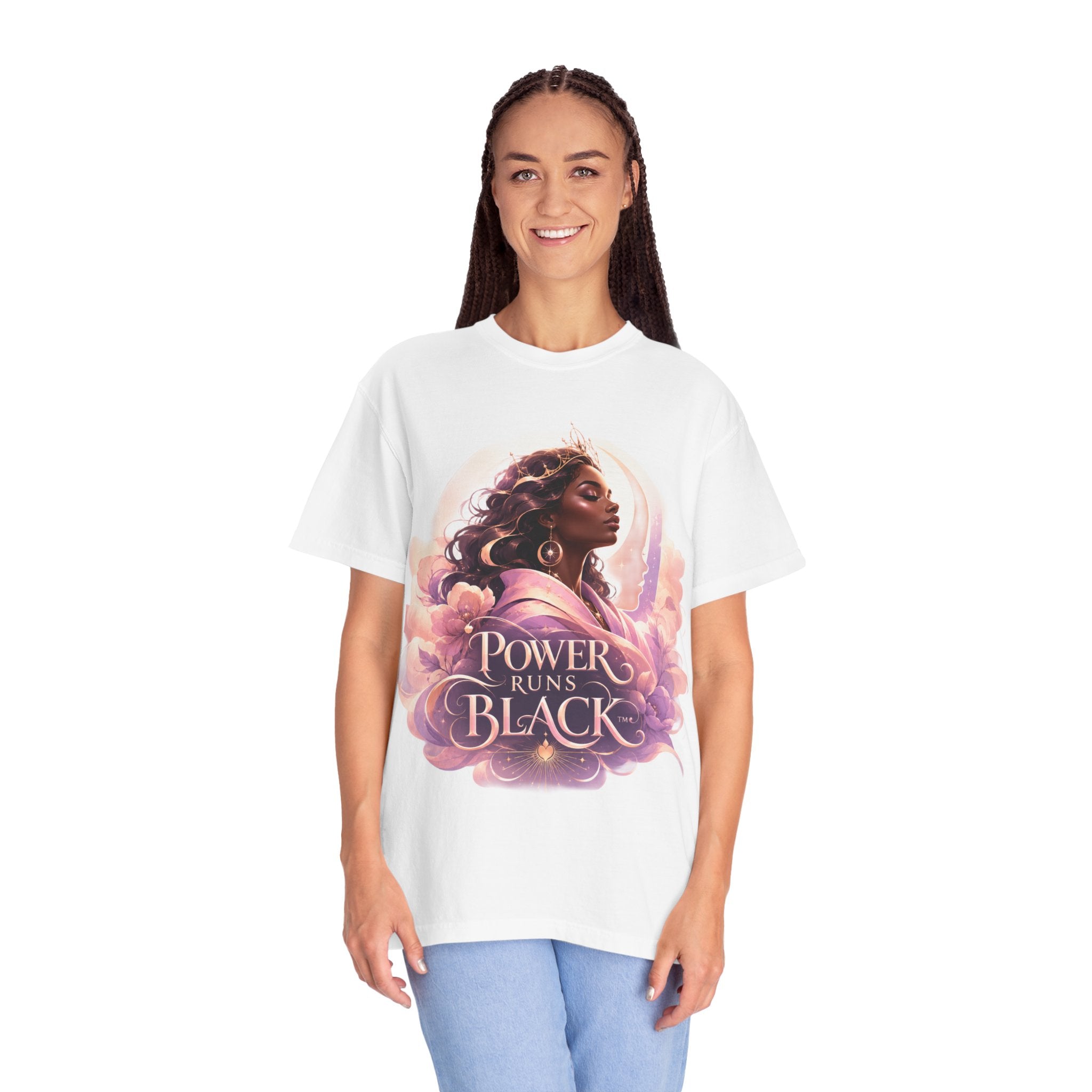 Power Runs Black graphic tee | Black woman portrait, Afro empowerment shirt by Power Runs Black