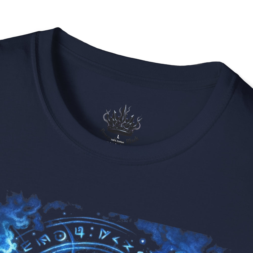 PRB Mystic Oceanic Spell T-Shirt — Blue Serpent & Moon Magic Tee by Power Runs Black