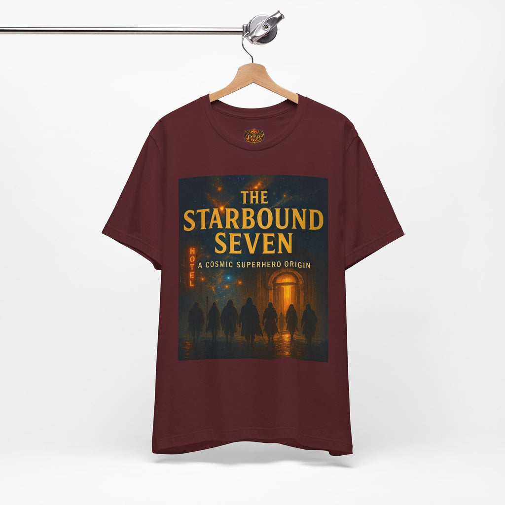 Power Runs Black PRB The Starbound Seven Tee – Retro Cosmic Superhero Poster Shirt by Power Runs Black