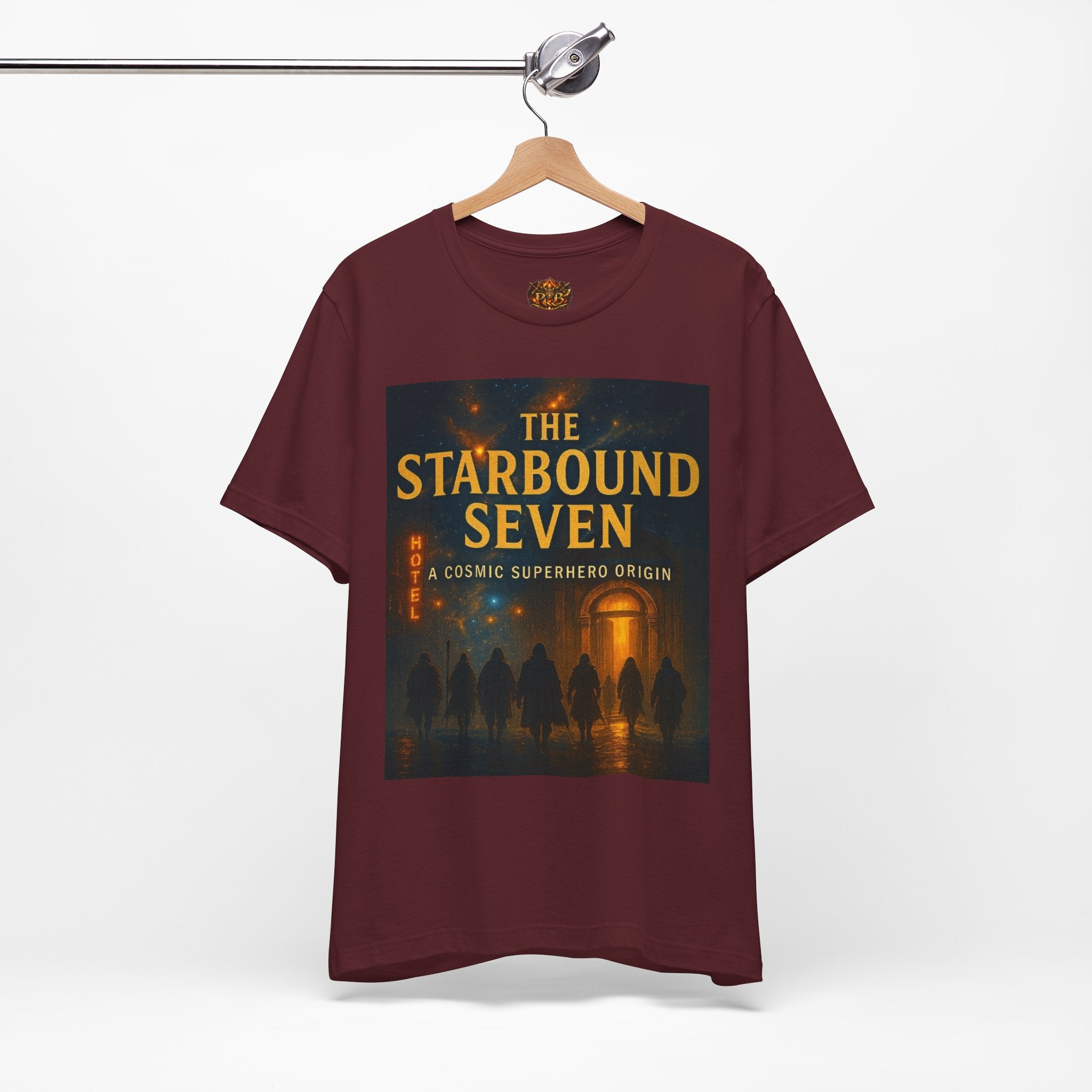 Power Runs Black PRB The Starbound Seven Tee – Retro Cosmic Superhero Poster Shirt by Power Runs Black