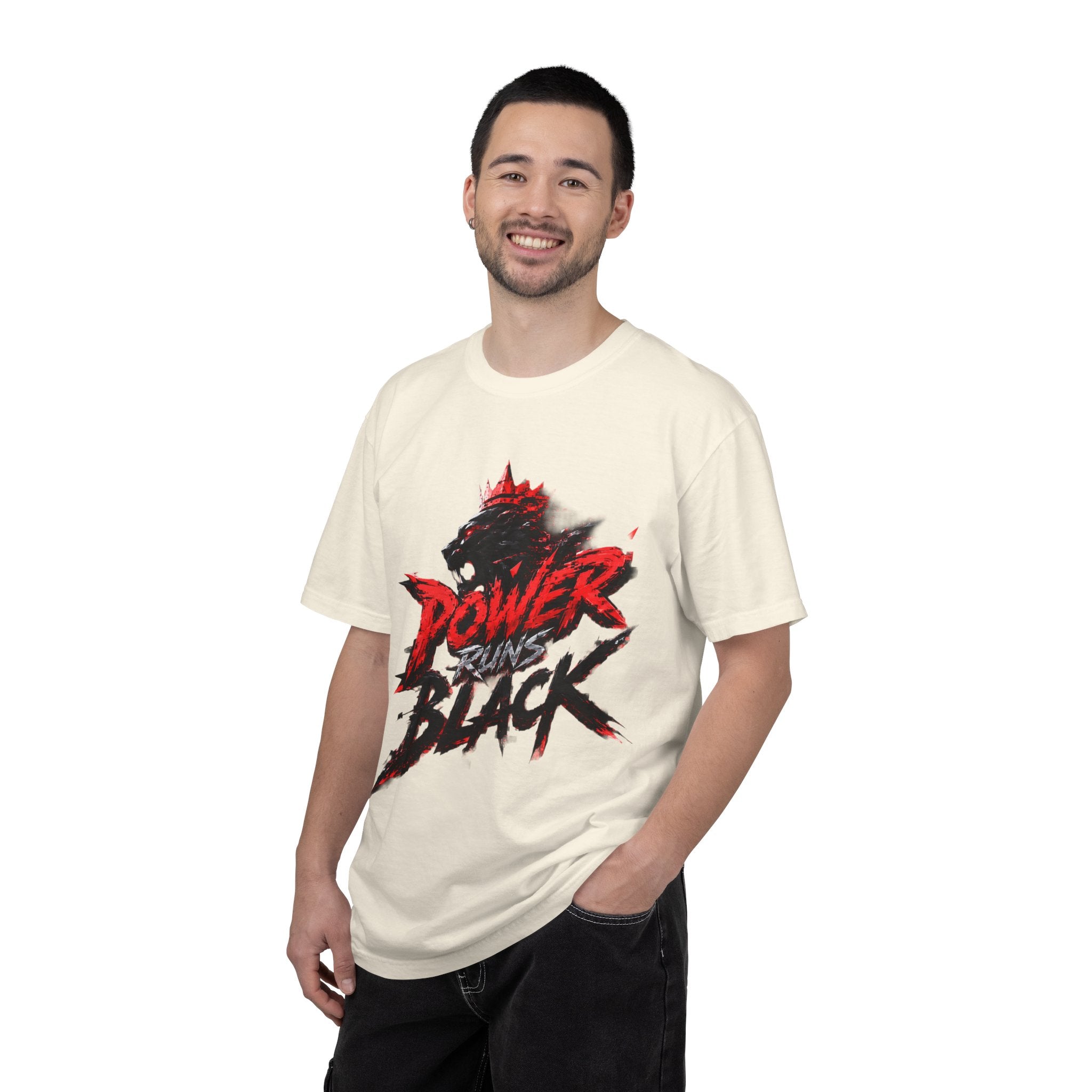 Power Runs Black T-shirt | Wolf Silhouette, Red Black Graphic Tee by Power Runs Black