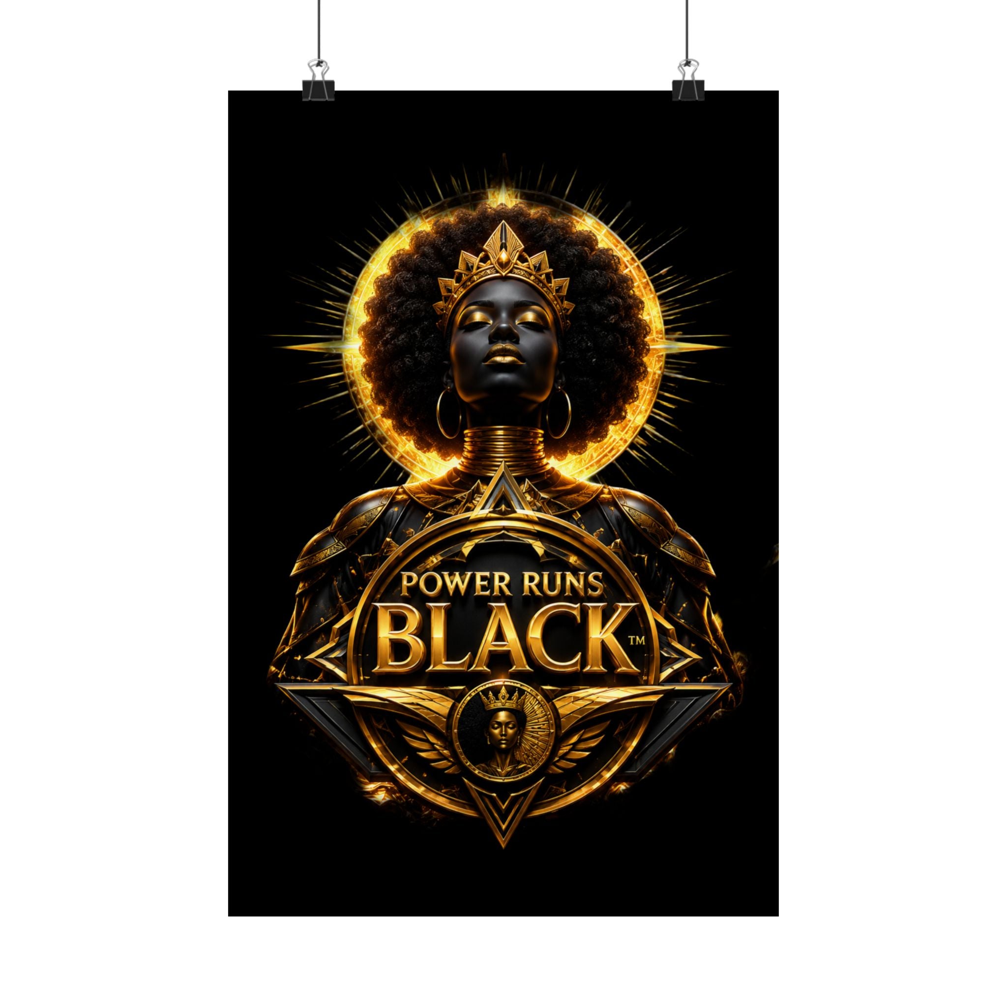 Power Runs Black Matte Poster — "Power Runs Black" Afrocentric Goddess Wall Art by Power Runs Black