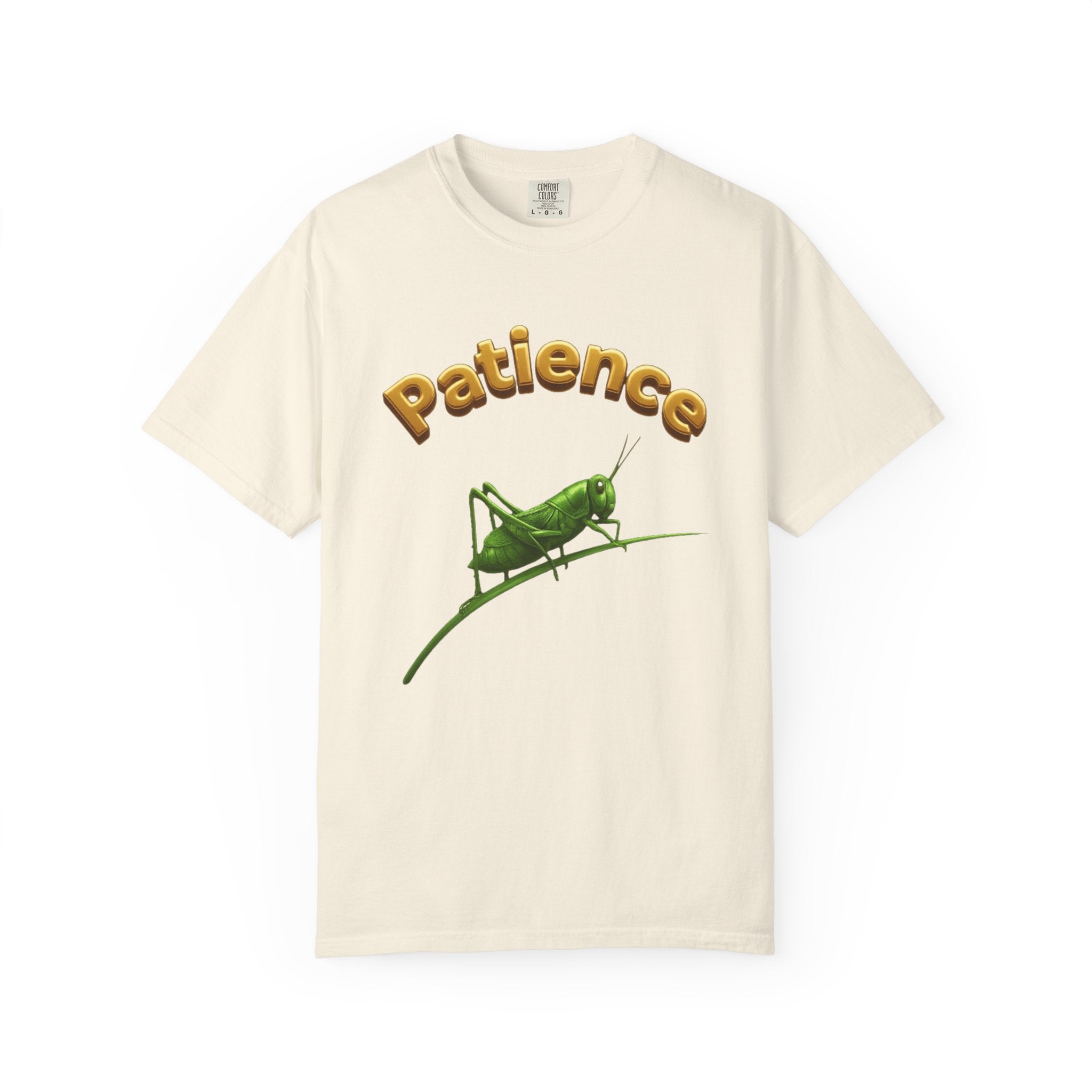 PRB Patience Grasshopper T-shirt | Green Grasshopper Illustration, Positive Quote by Printify