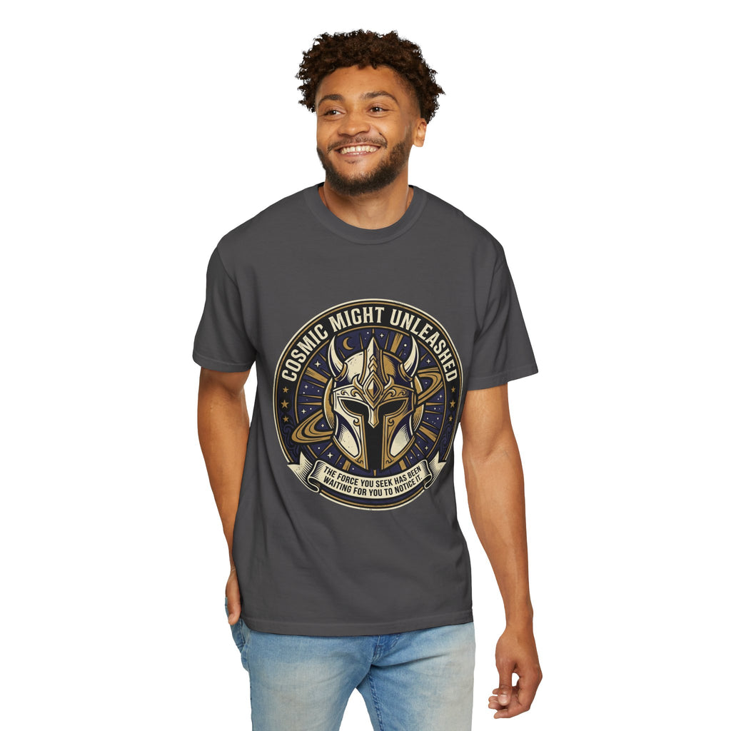 PRB Starforged Flex Cosmic Might Unleashed T-Shirt — Mythic Helmet Graphic Tee by Power Runs Black