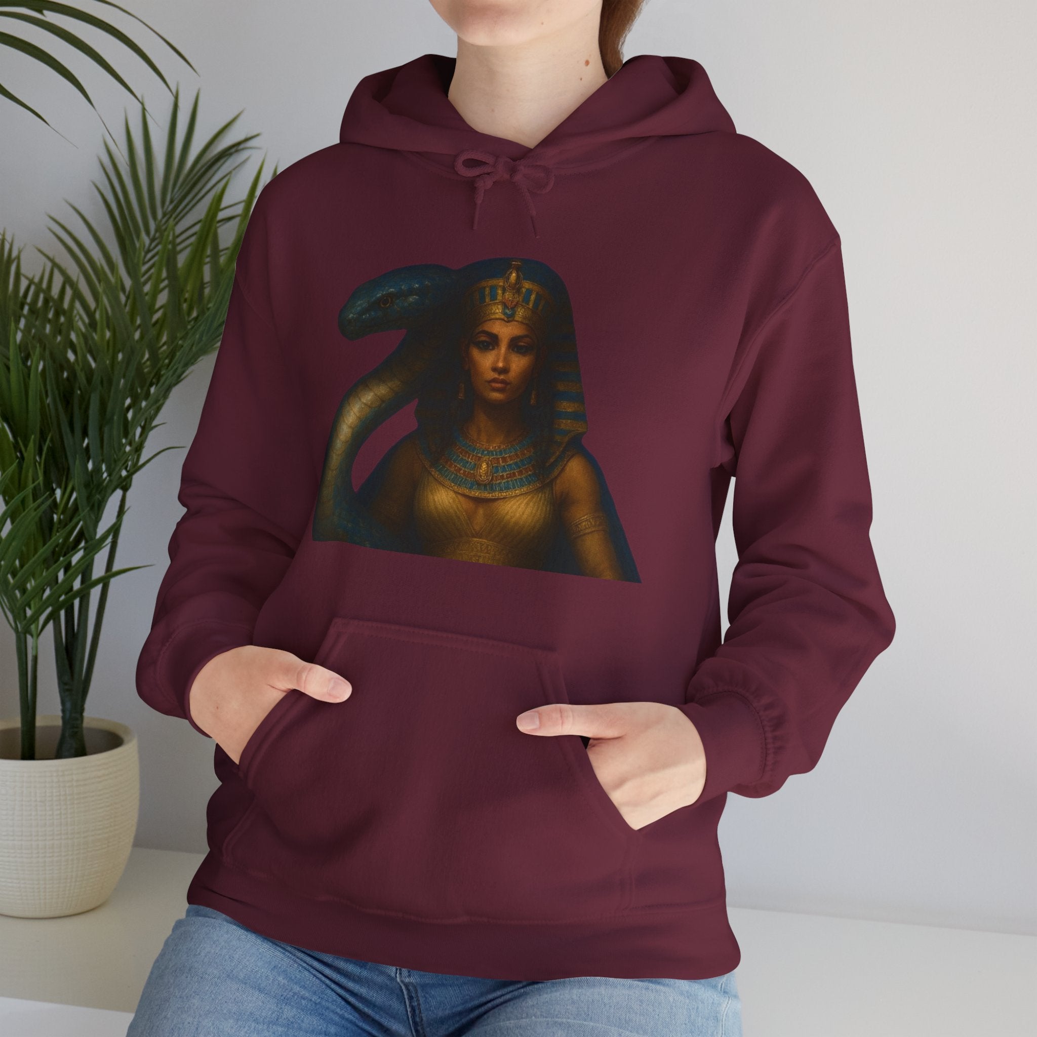 PRB Egyptian Goddess Portrait Hoodie | Serpent Headdress, Ancient Queen Art by Power Runs Black