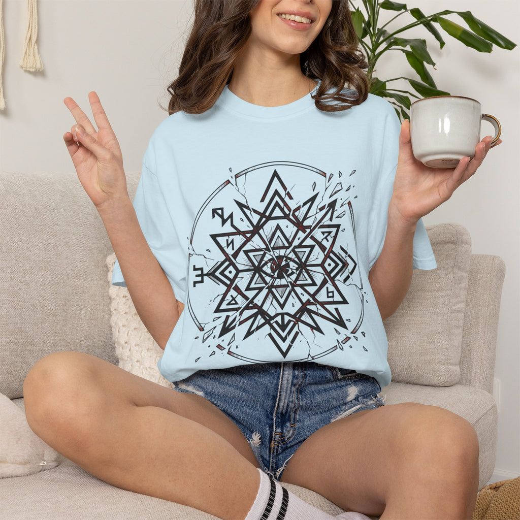 Power Runs Black PRB Eryx Tal Geometric Mandala T-Shirt — Symmetric Star Graphic Tee by Power Runs Black