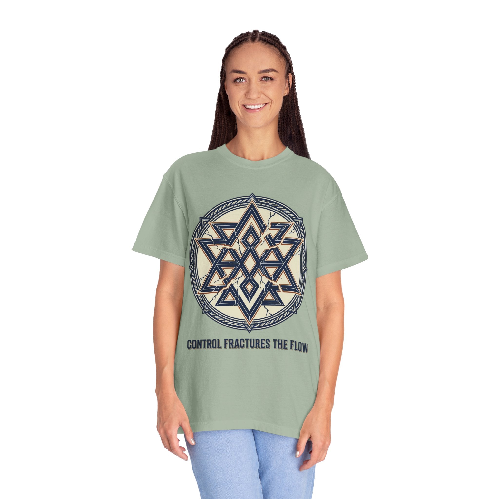 Power Runs Black PRB Geometric Star Mandala T-Shirt — "Control Fractures the Flow" Graphic Tee by Power Runs Black