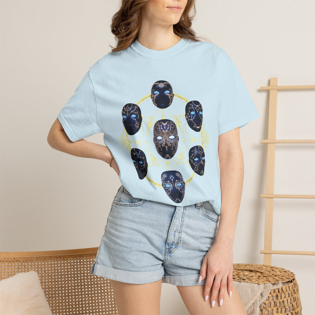 PRB Tribal Mask Circle Graphic Tee, Spiritual Afrocentric Art by Power Runs Black