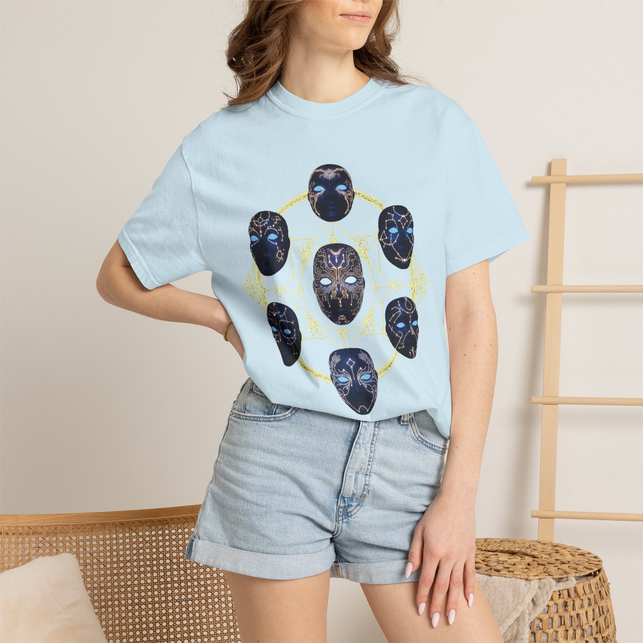 PRB Tribal Mask Circle Graphic Tee, Spiritual Afrocentric Art by Power Runs Black