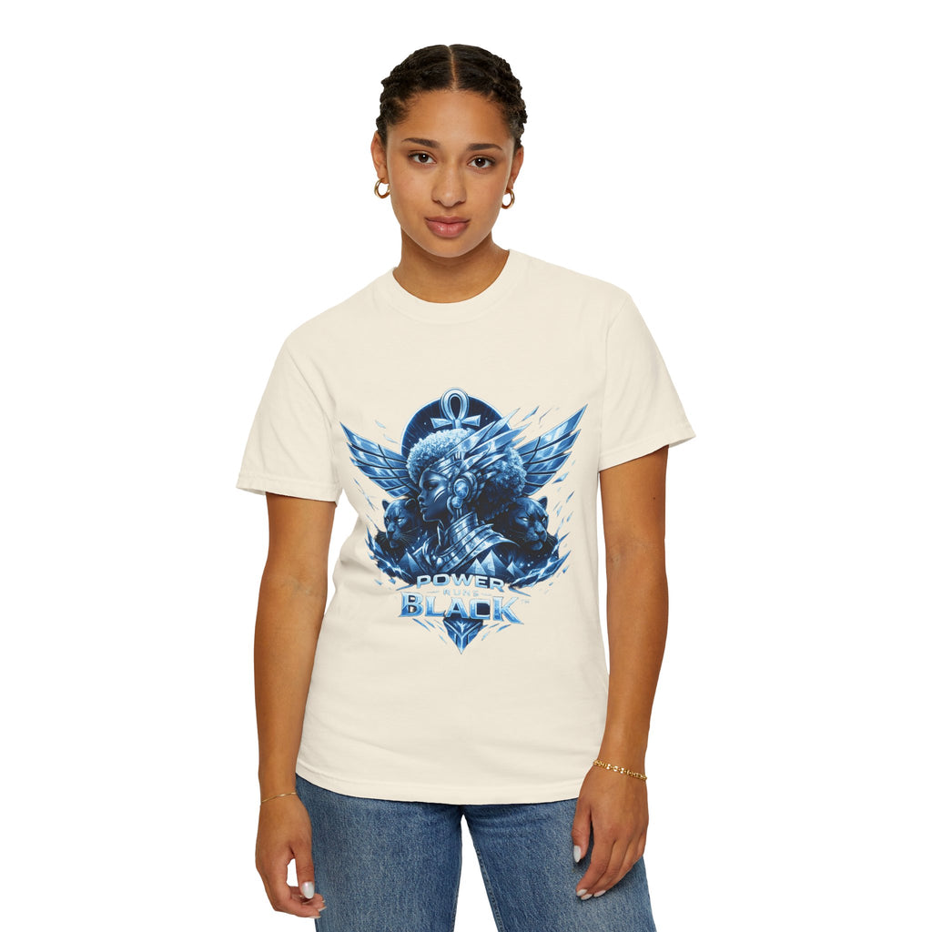 Power of Black Graphic T-Shirt — Egyptian Ankh Warrior Design by Power Runs Black