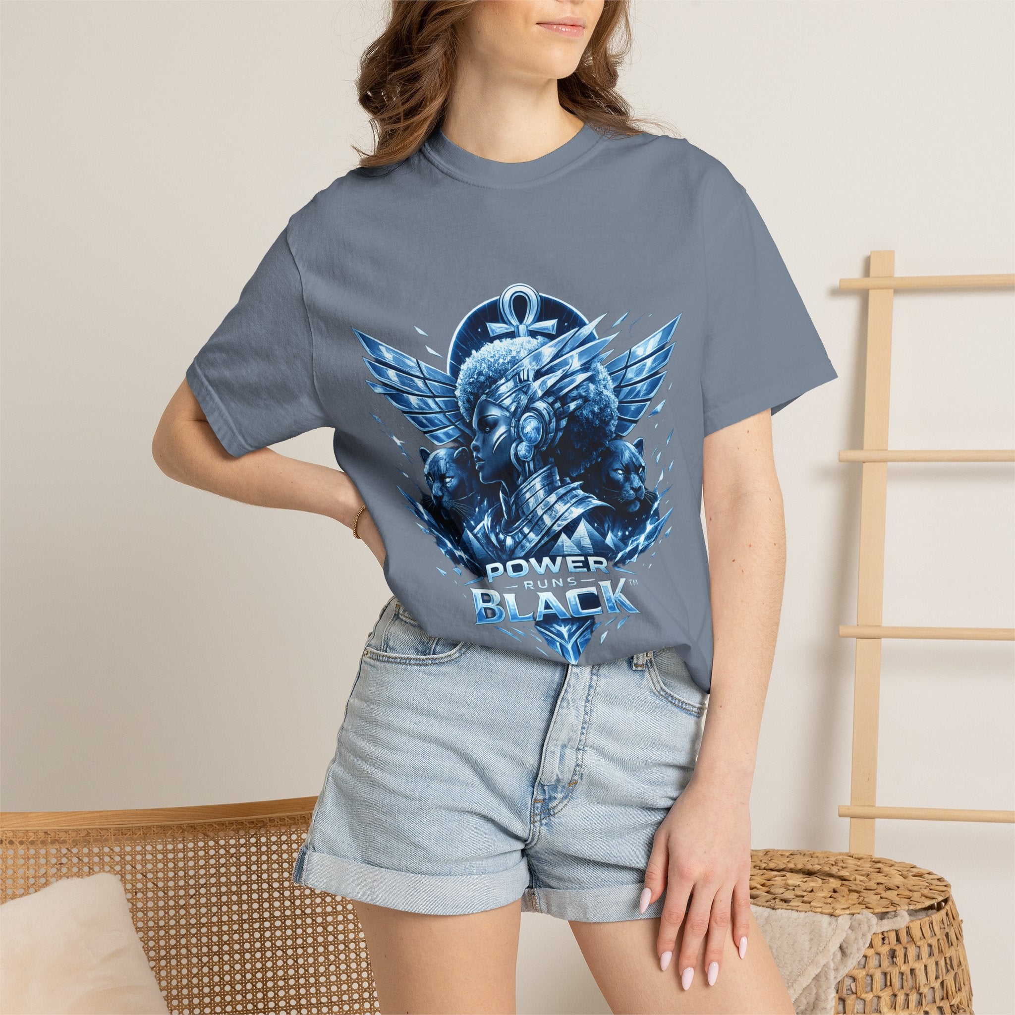 Power of Black Graphic T-Shirt — Egyptian Ankh Warrior Design by Power Runs Black