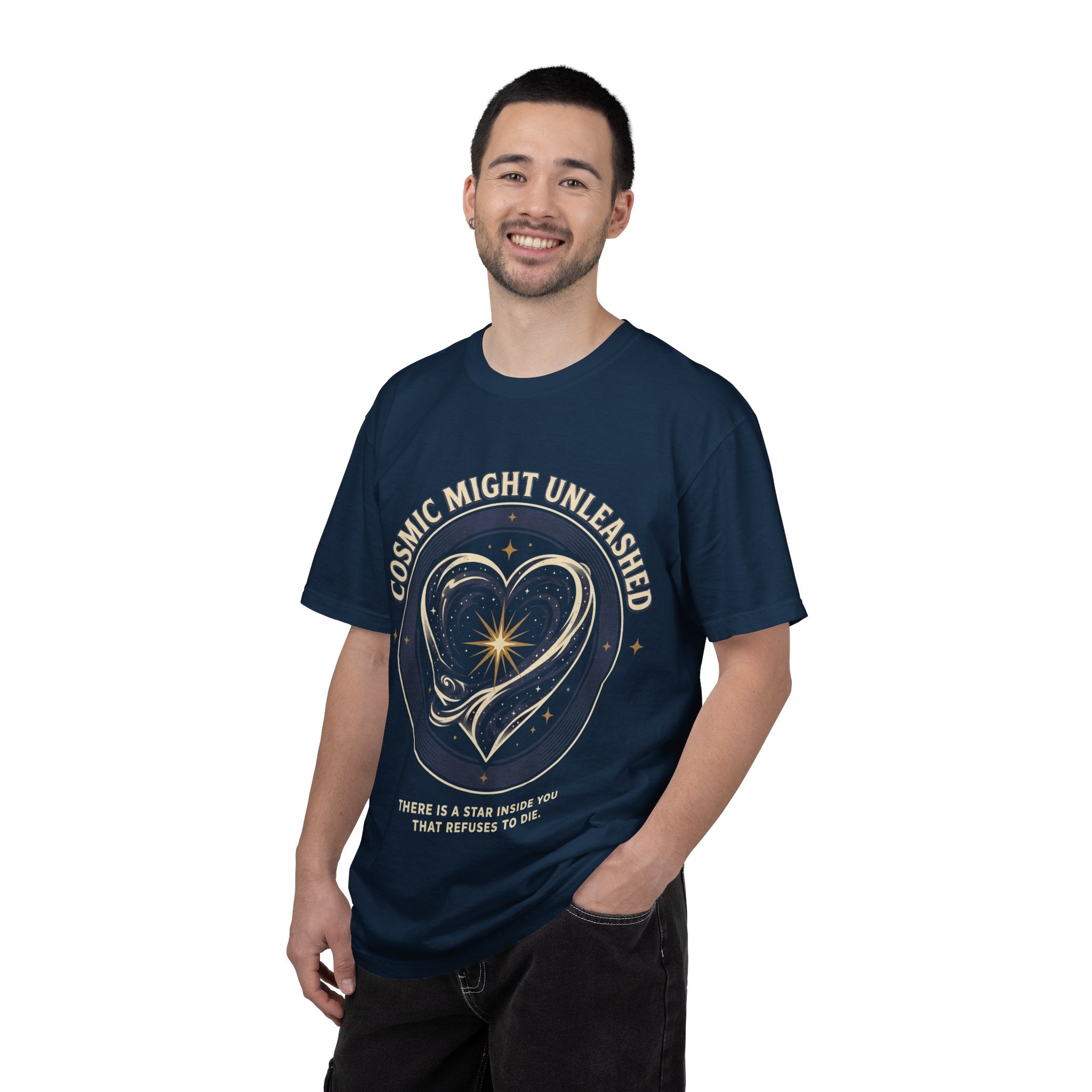 PRB Starforged Flex Cosmic Might Unleashed Heart Graphic T-Shirt — "Cosmic Might Unleashed" Astral Design by Power Runs Black
