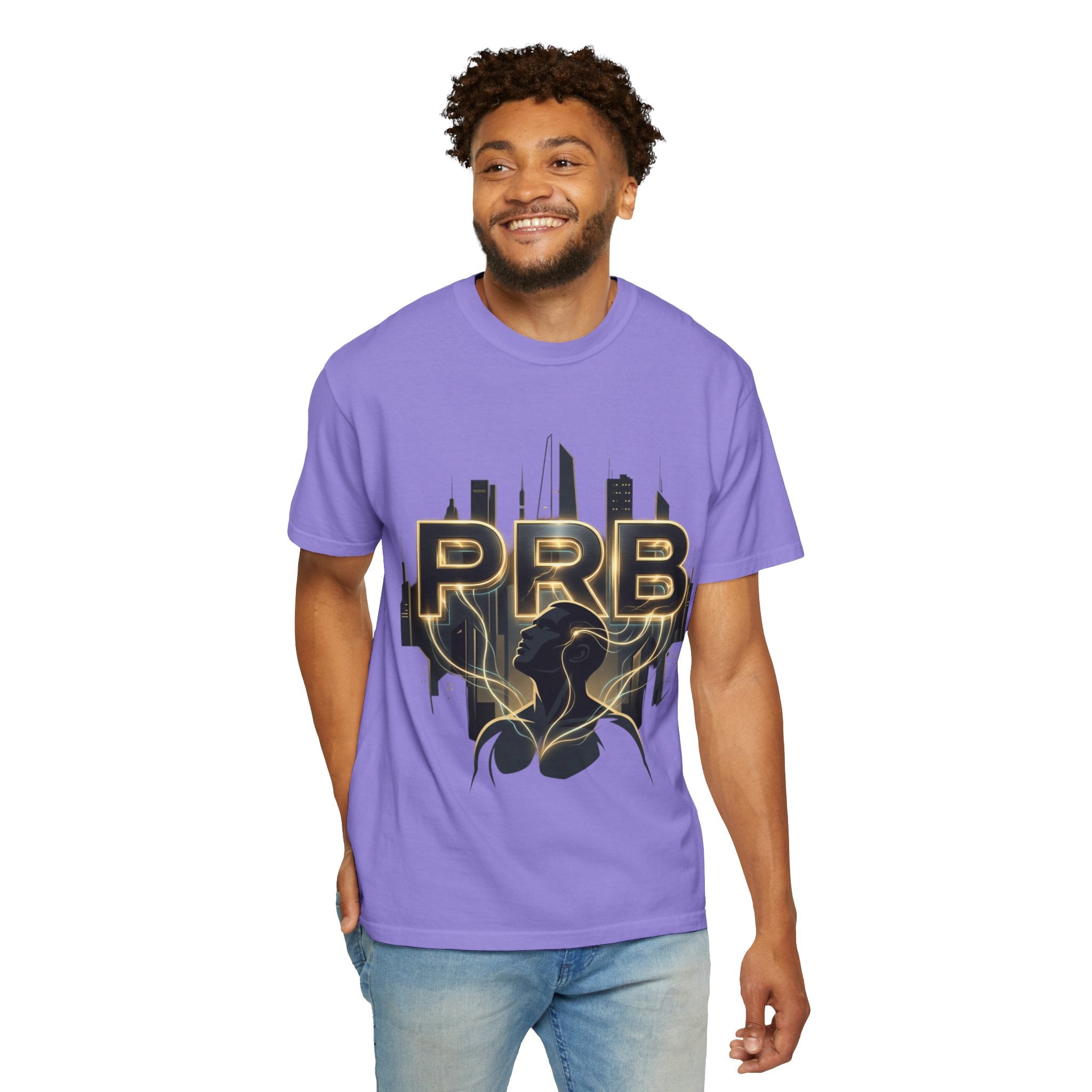 PRB Cityscape Graphic T-Shirt | Black & Gold Urban Streetwear Tee by Printify