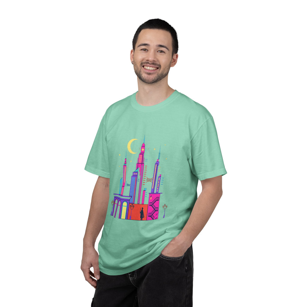 PRB Neon City Skyline T-shirt | Vibrant Urban Nightscape Tee by Power Runs Black