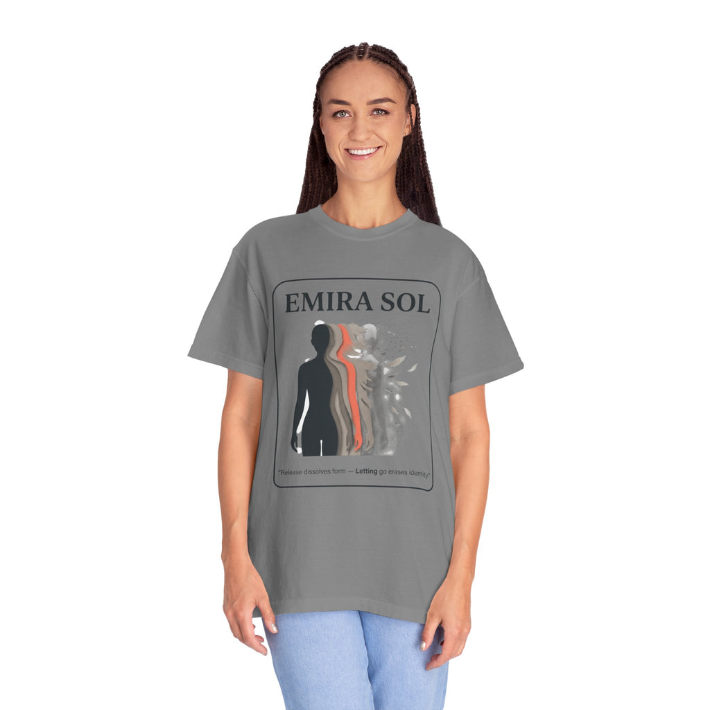 Power Runs Black PRB Emira Sol Graphic T-Shirt — Silhouette Art "Release Shadows" Tee by Printify
