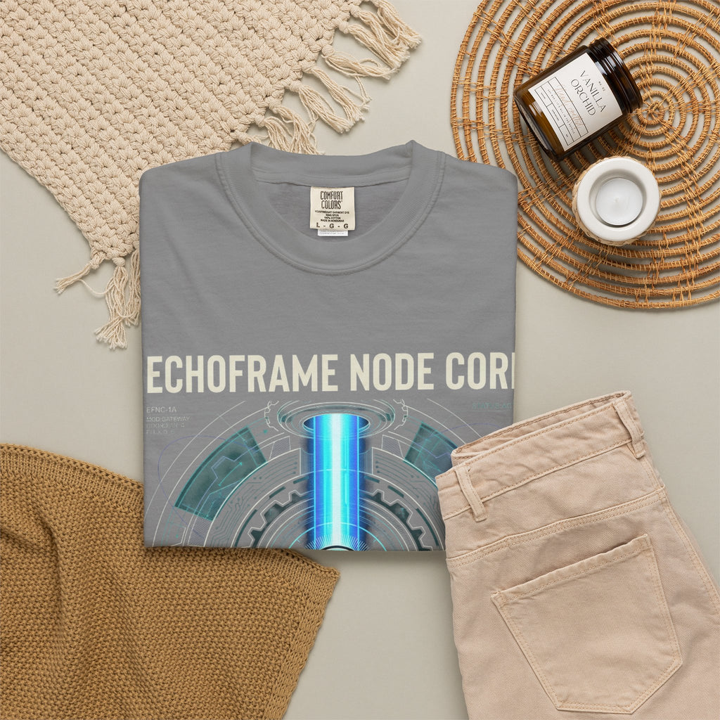 Power Runs Black PRB Echoframe Node Core T-Shirt — Futuristic Tech Graphic Tee by Power Runs Black