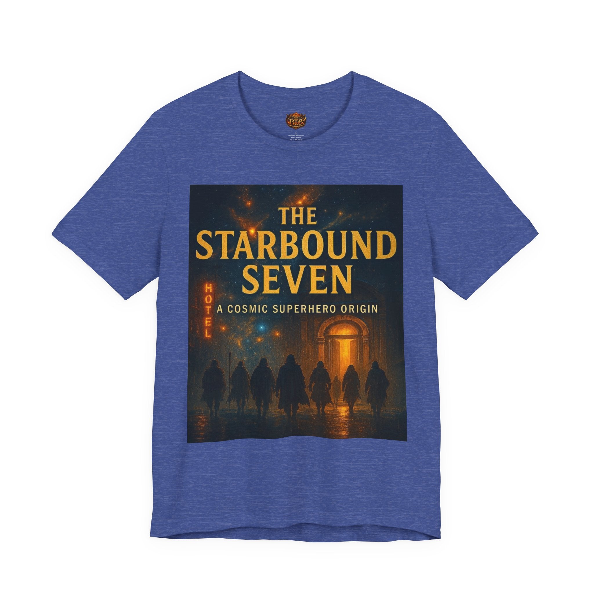 Power Runs Black PRB The Starbound Seven Tee – Retro Cosmic Superhero Poster Shirt by Power Runs Black