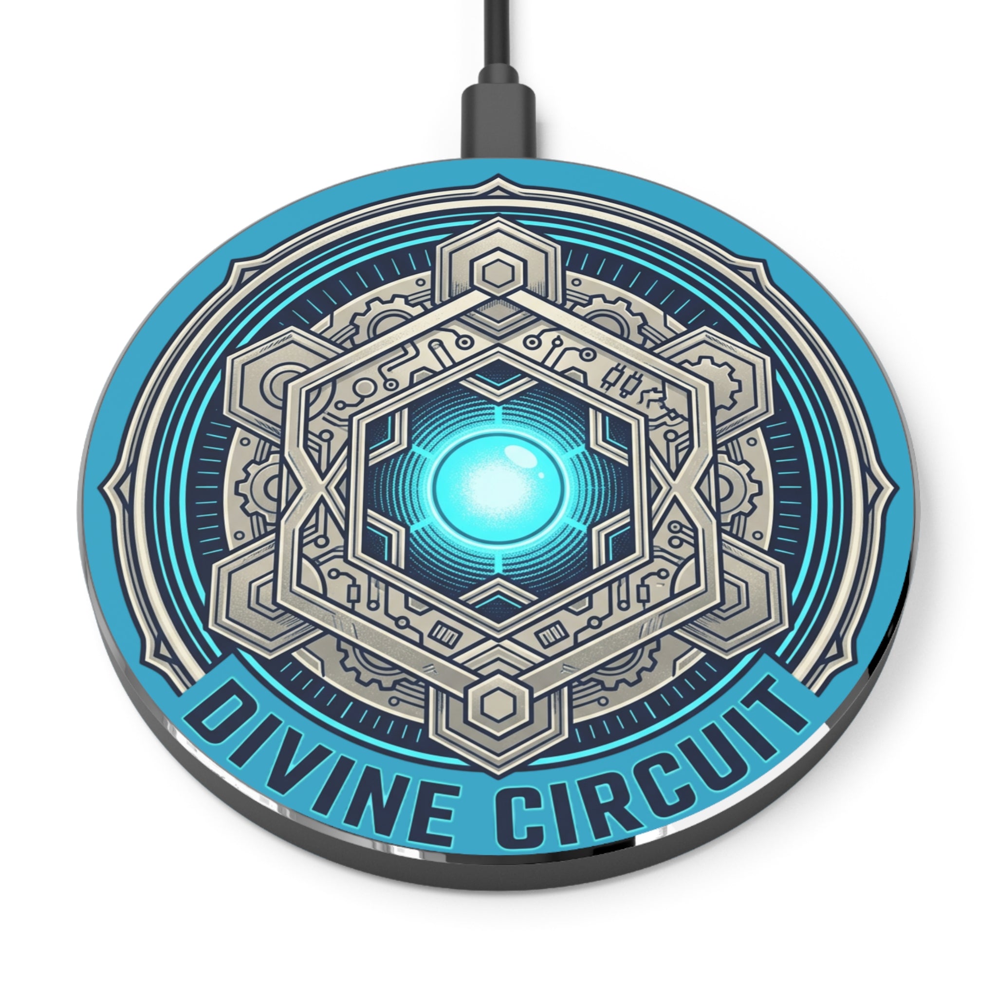 Power Runs Black PRB The Core Age Divine Circuit Wireless Charger — Sci‑Fi Geometric Qi Fast Charger by Power Runs Black