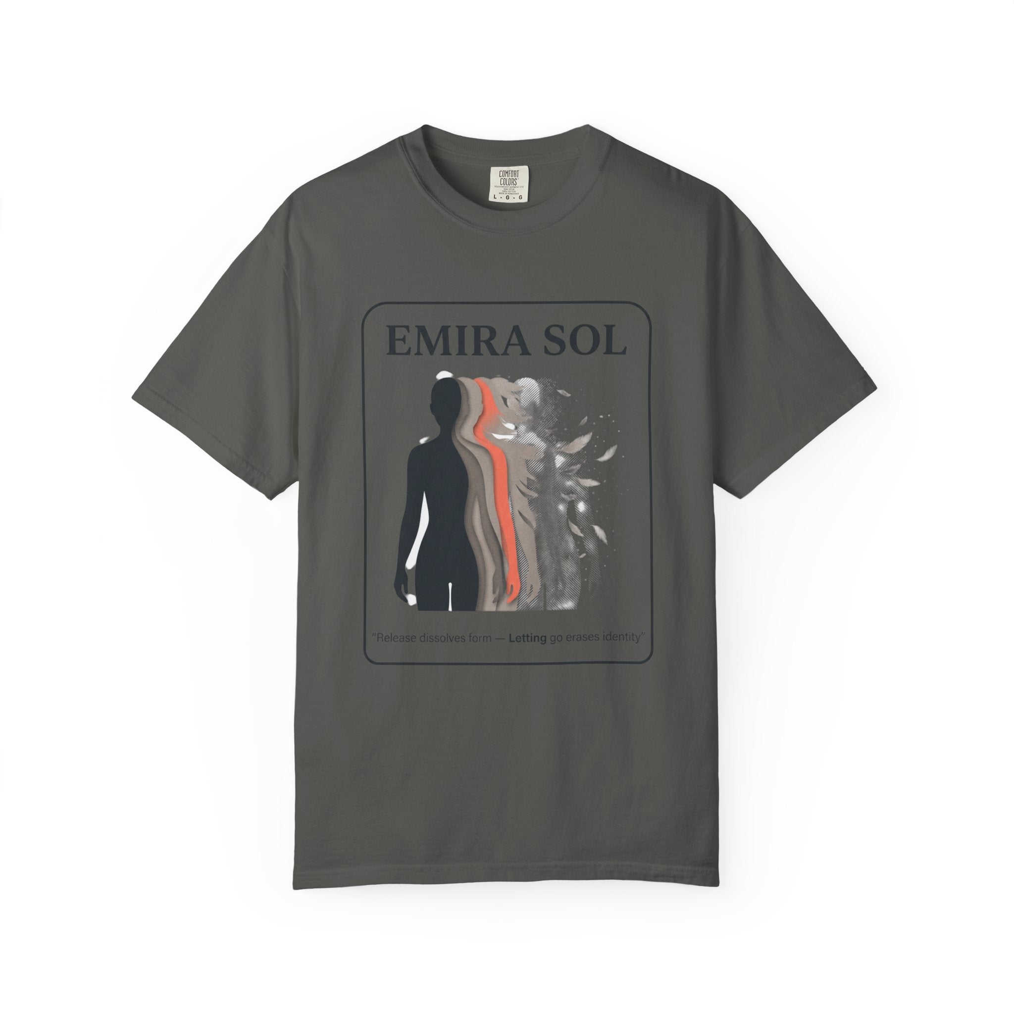 Power Runs Black PRB Emira Sol Graphic T-Shirt — Silhouette Art "Release Shadows" Tee by Printify