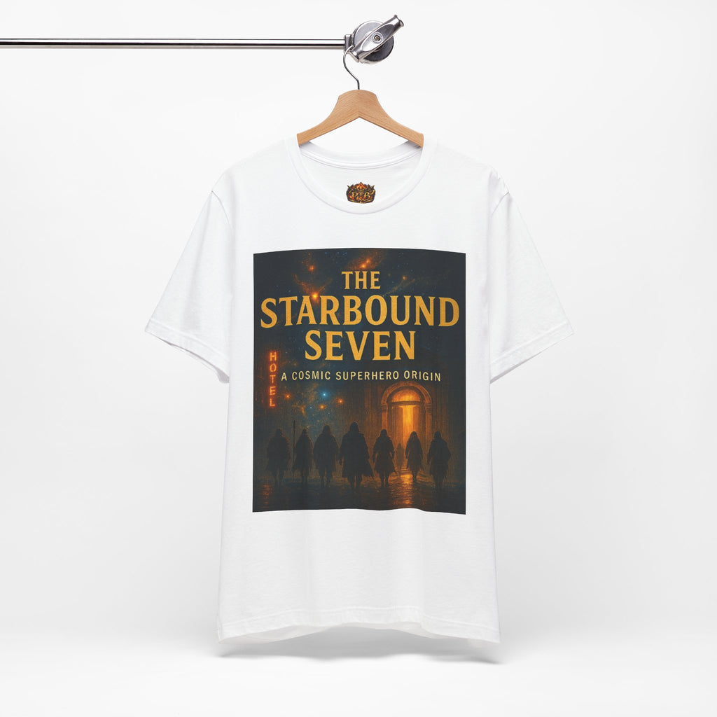 Power Runs Black PRB The Starbound Seven Tee – Retro Cosmic Superhero Poster Shirt by Power Runs Black