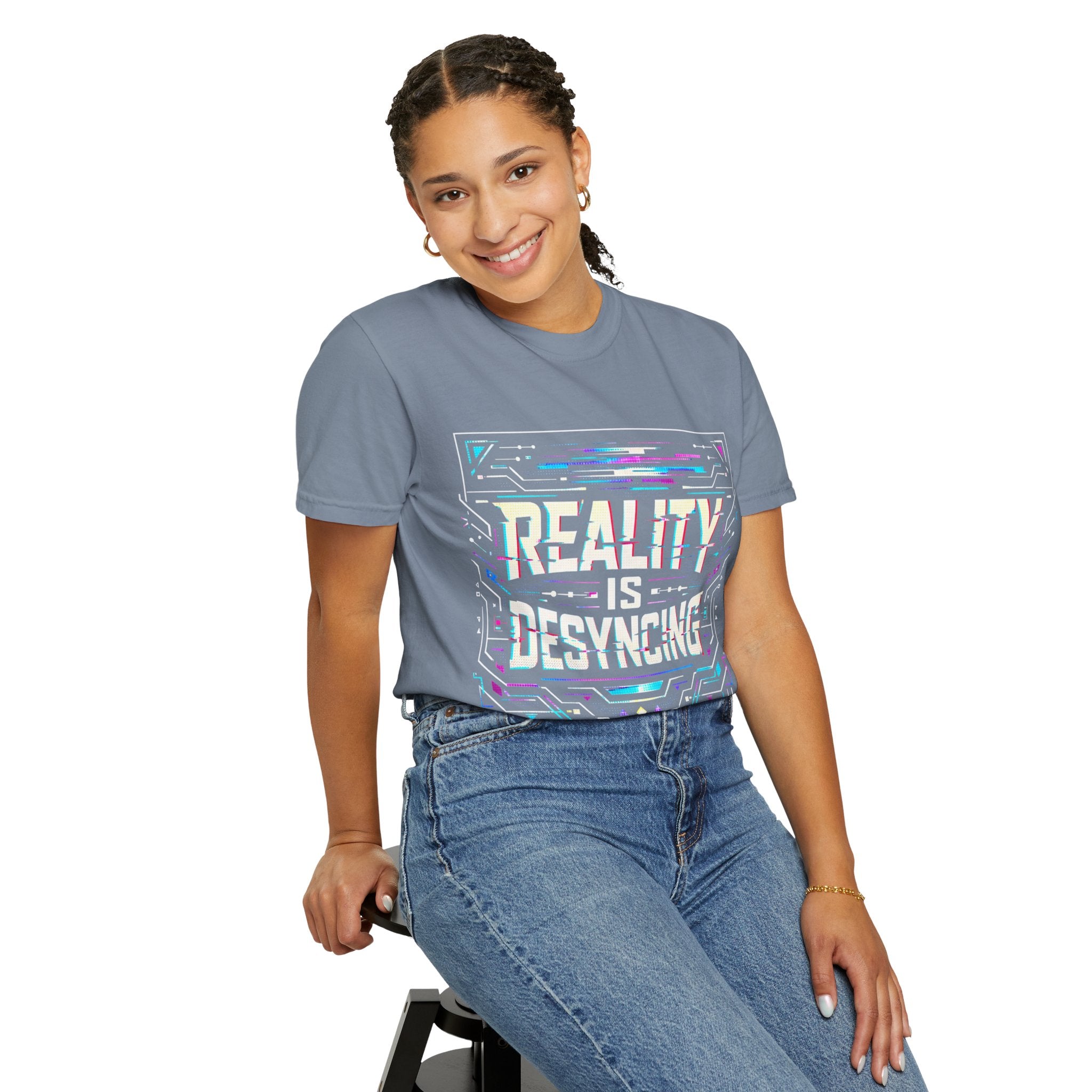 Power Runs Black PRB Glitchy Pastel "Reality Is Desyncing" T-Shirt by Printify