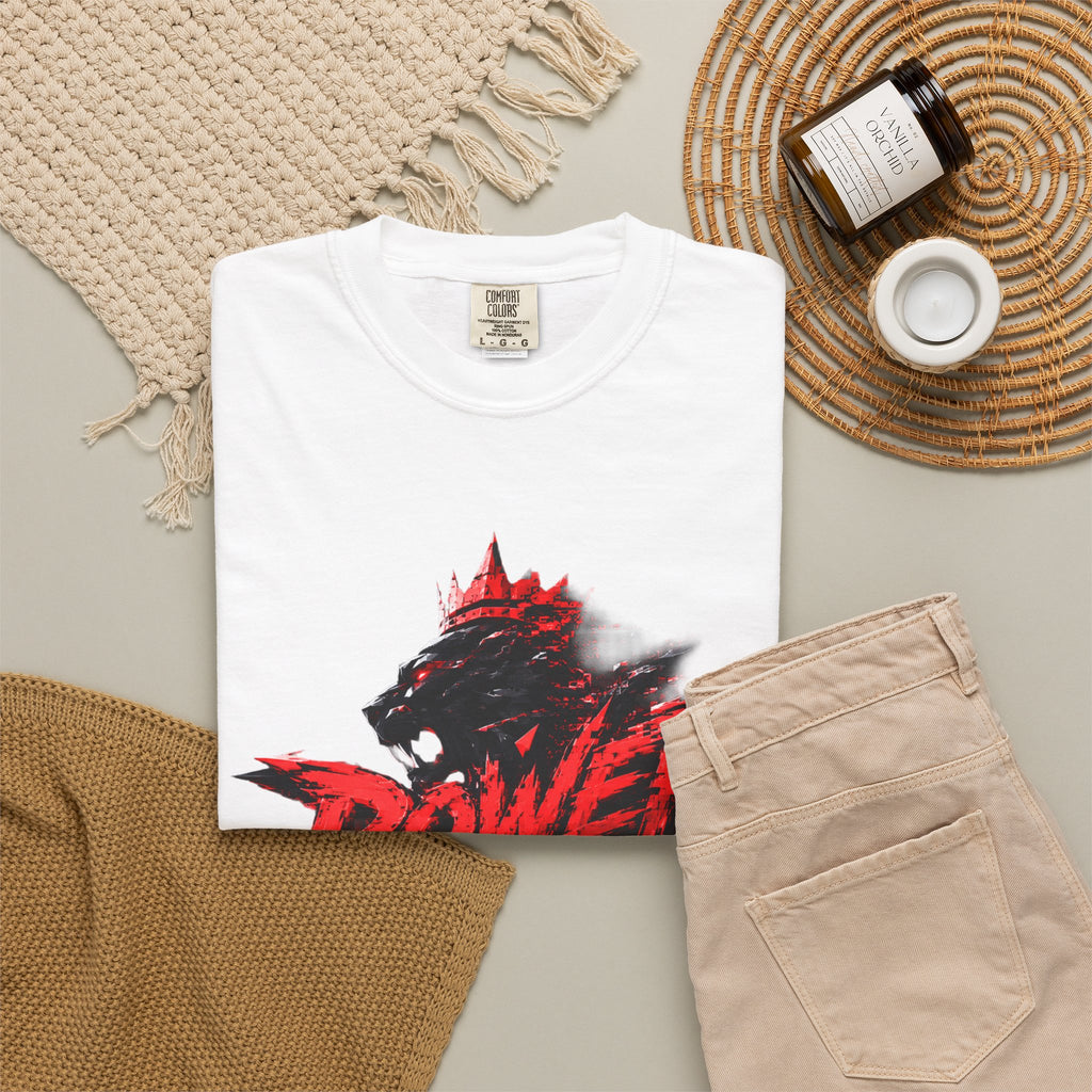 Power Runs Black T-shirt | Wolf Silhouette, Red Black Graphic Tee by Power Runs Black