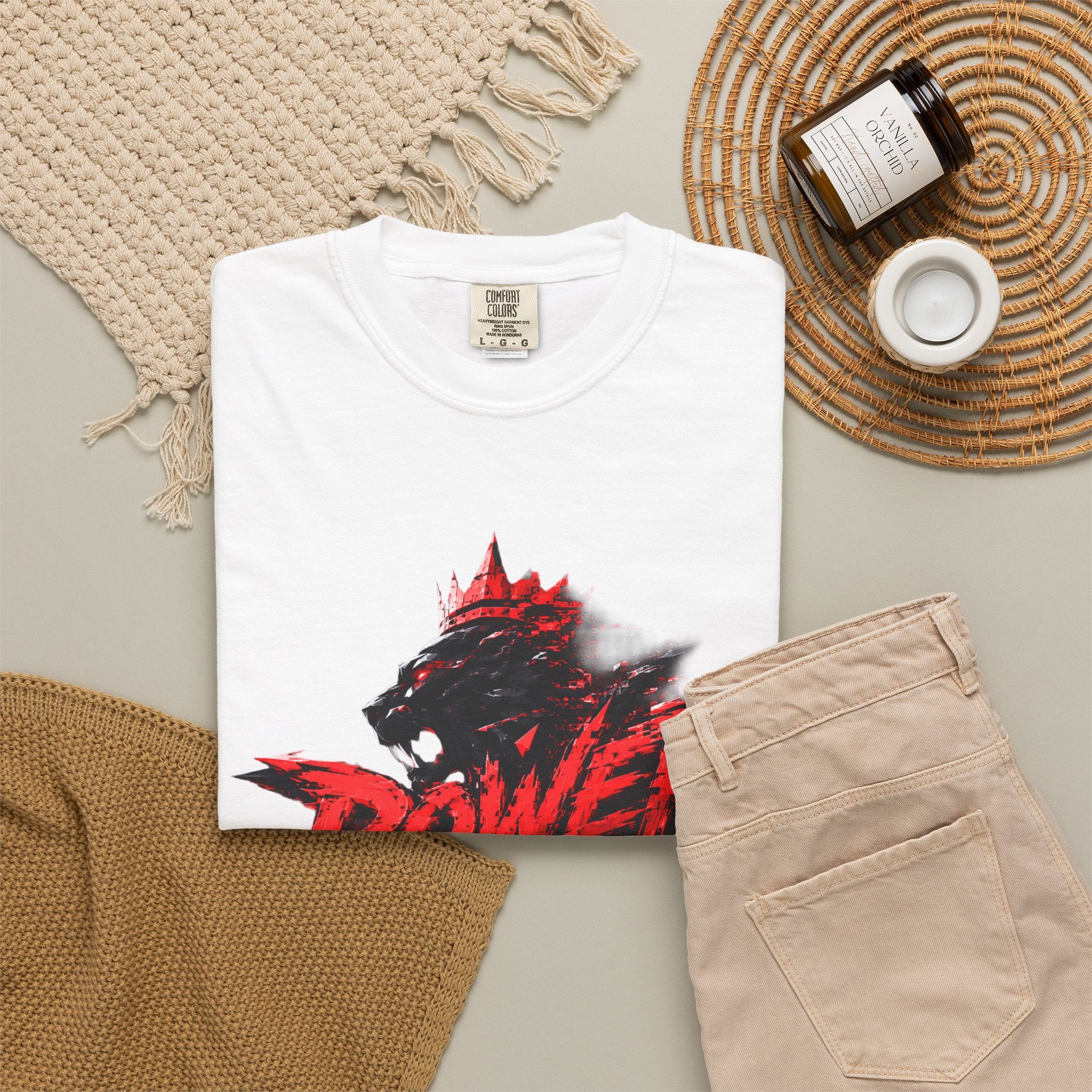 Power Runs Black T-shirt | Wolf Silhouette, Red Black Graphic Tee by Power Runs Black