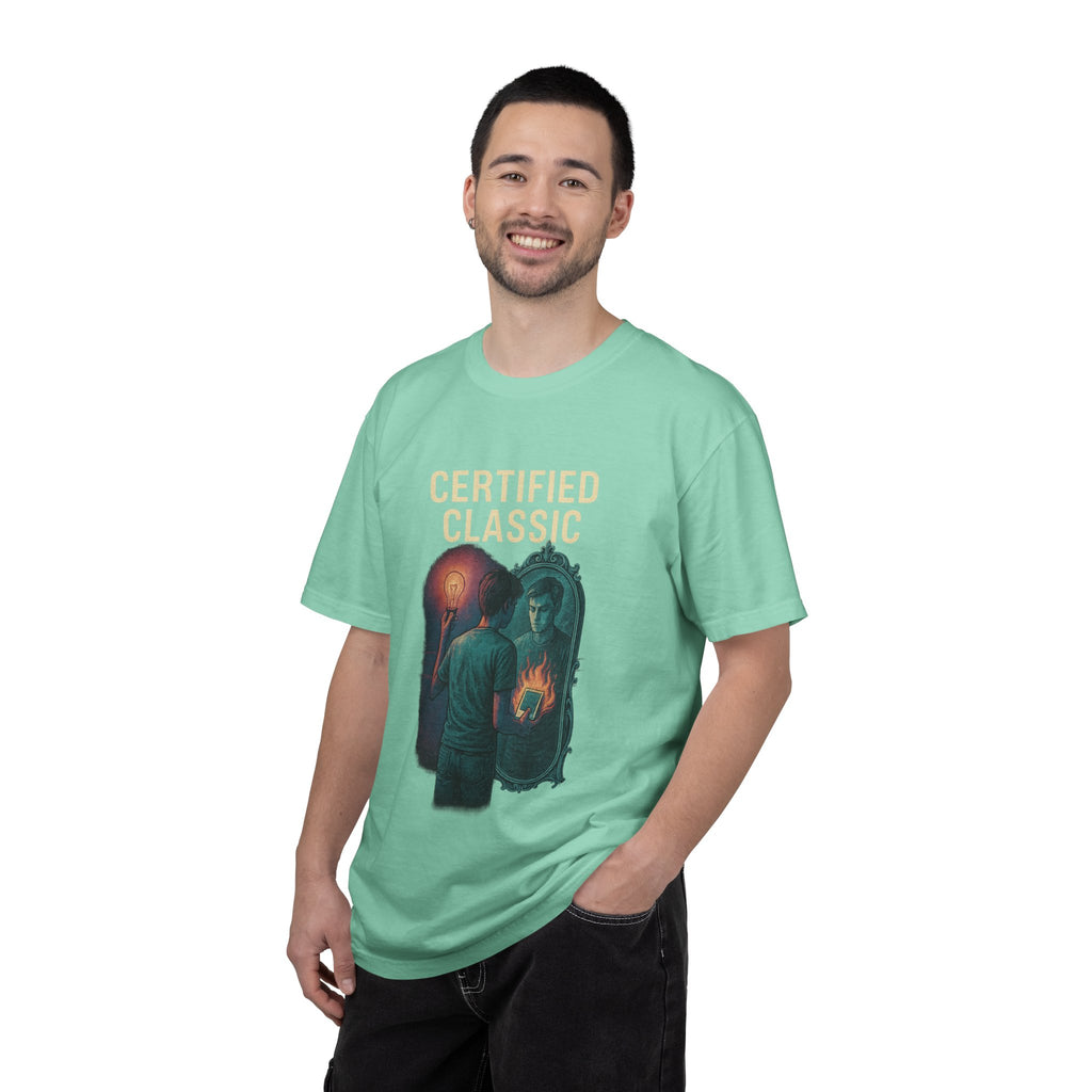 PRB Certified Classic Mirror Illustration T-shirt | Retro Mystic Artwork by Power Runs Black
