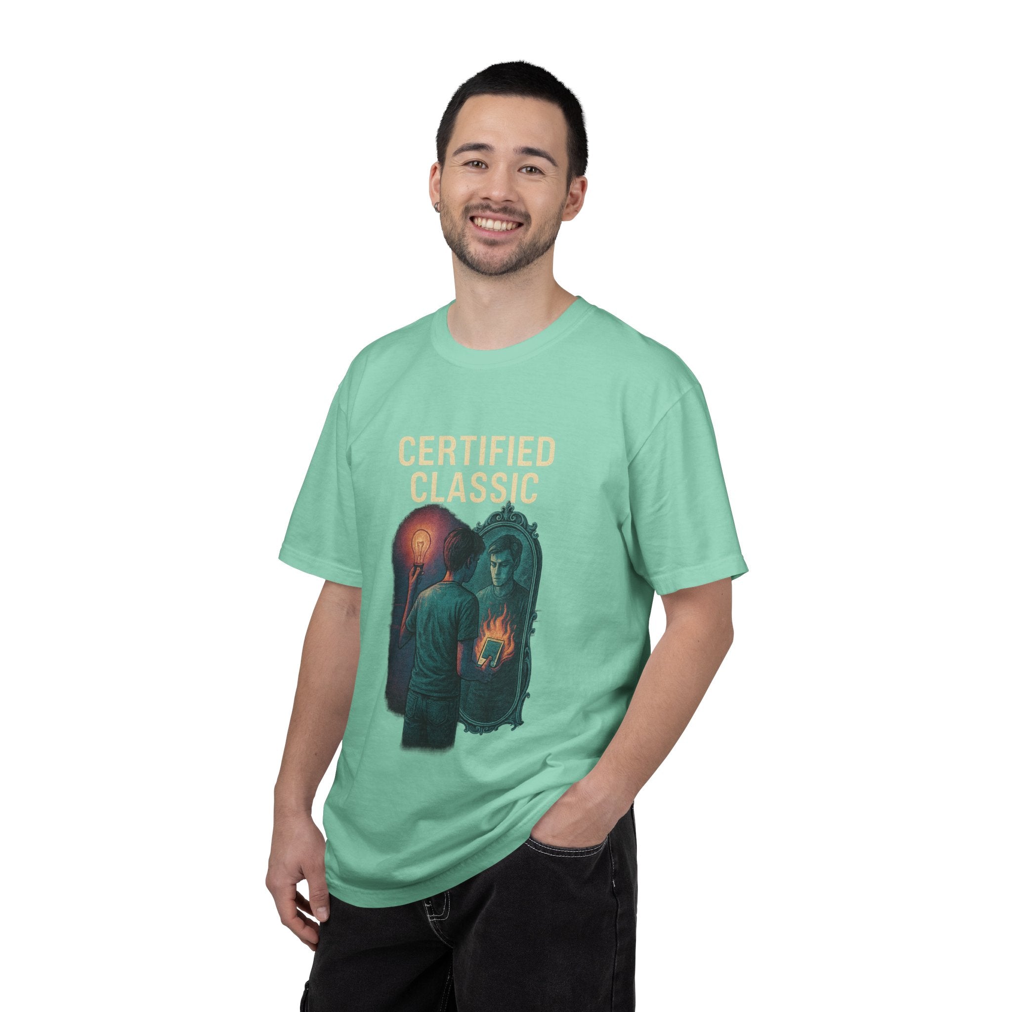 PRB Certified Classic Mirror Illustration T-shirt | Retro Mystic Artwork by Power Runs Black