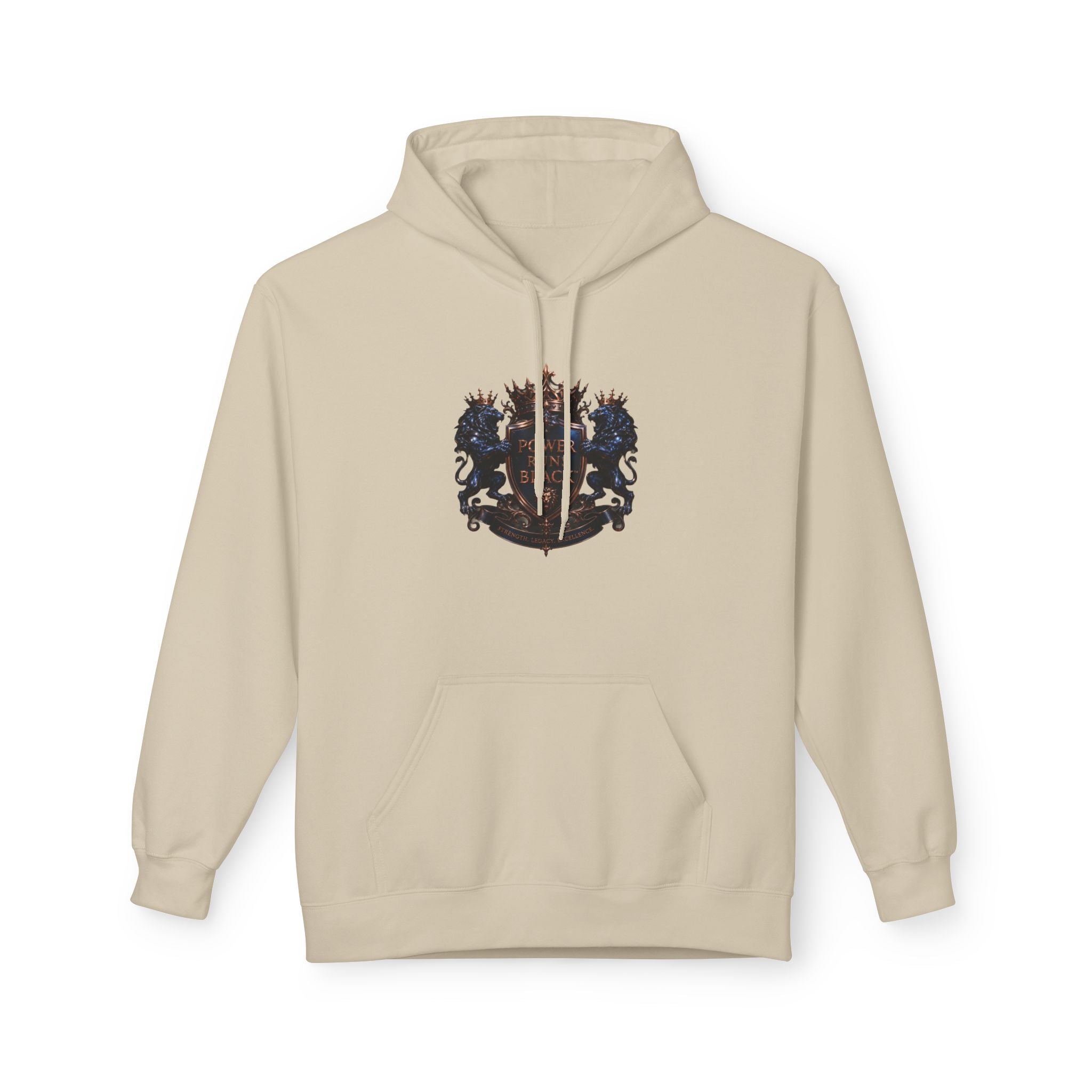 Power Runs Black crest hoodie | medieval shield with lions and wings by Power Runs Black