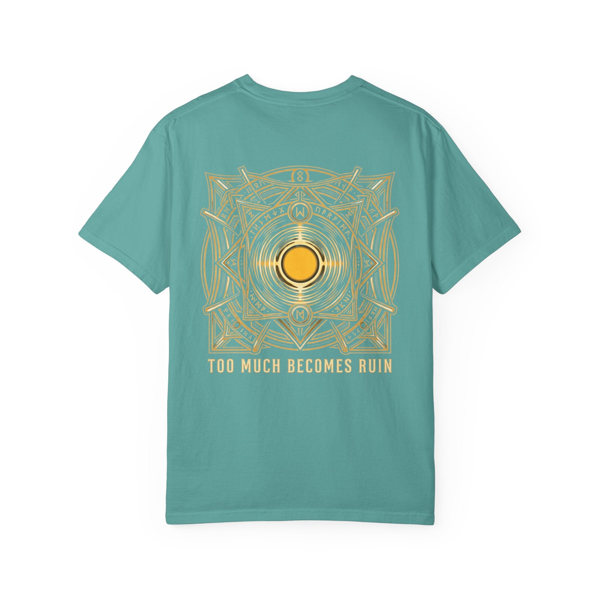 Power Runs Black PRB — Veyra Kain Geometric Sigil Tee with “Too Much Becomes Ruin” Graphic T-Shirt by Power Runs Black