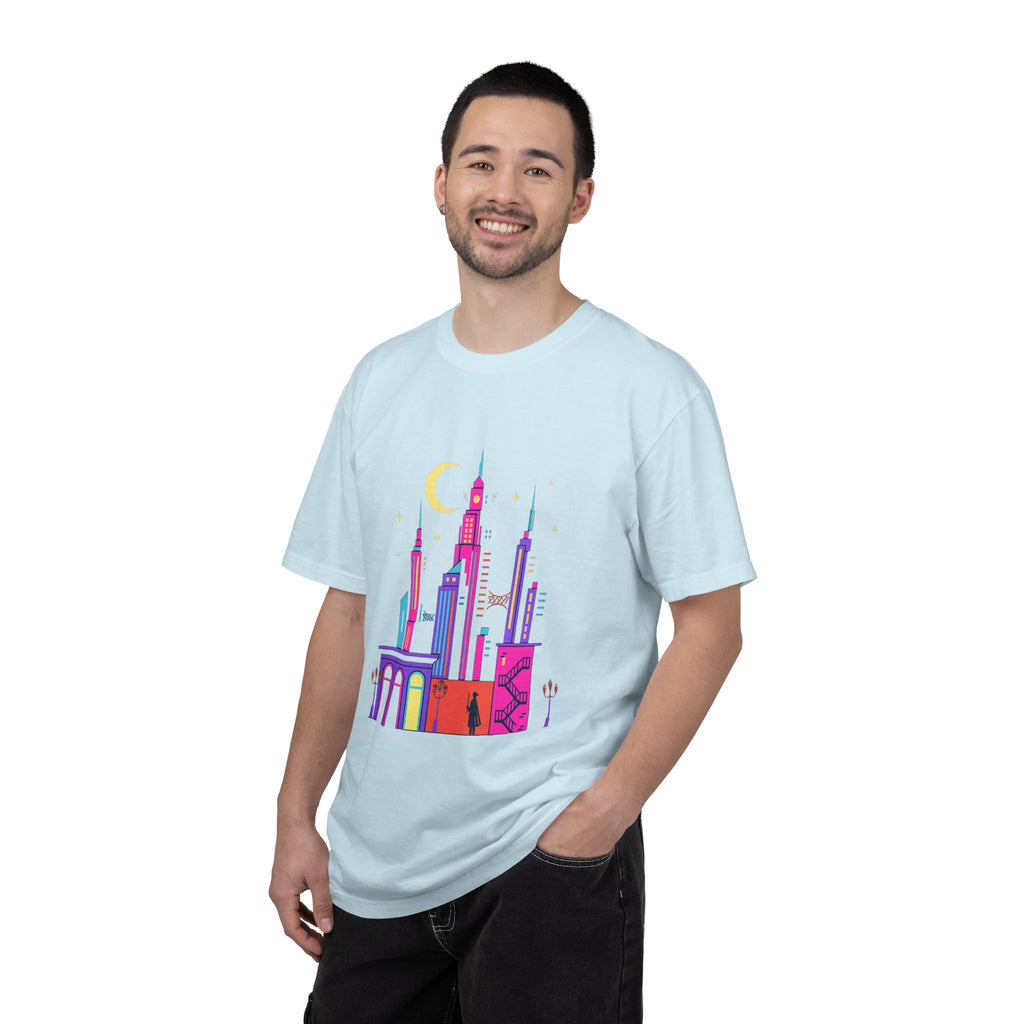 PRB Neon City Skyline T-shirt | Vibrant Urban Nightscape Tee by Power Runs Black