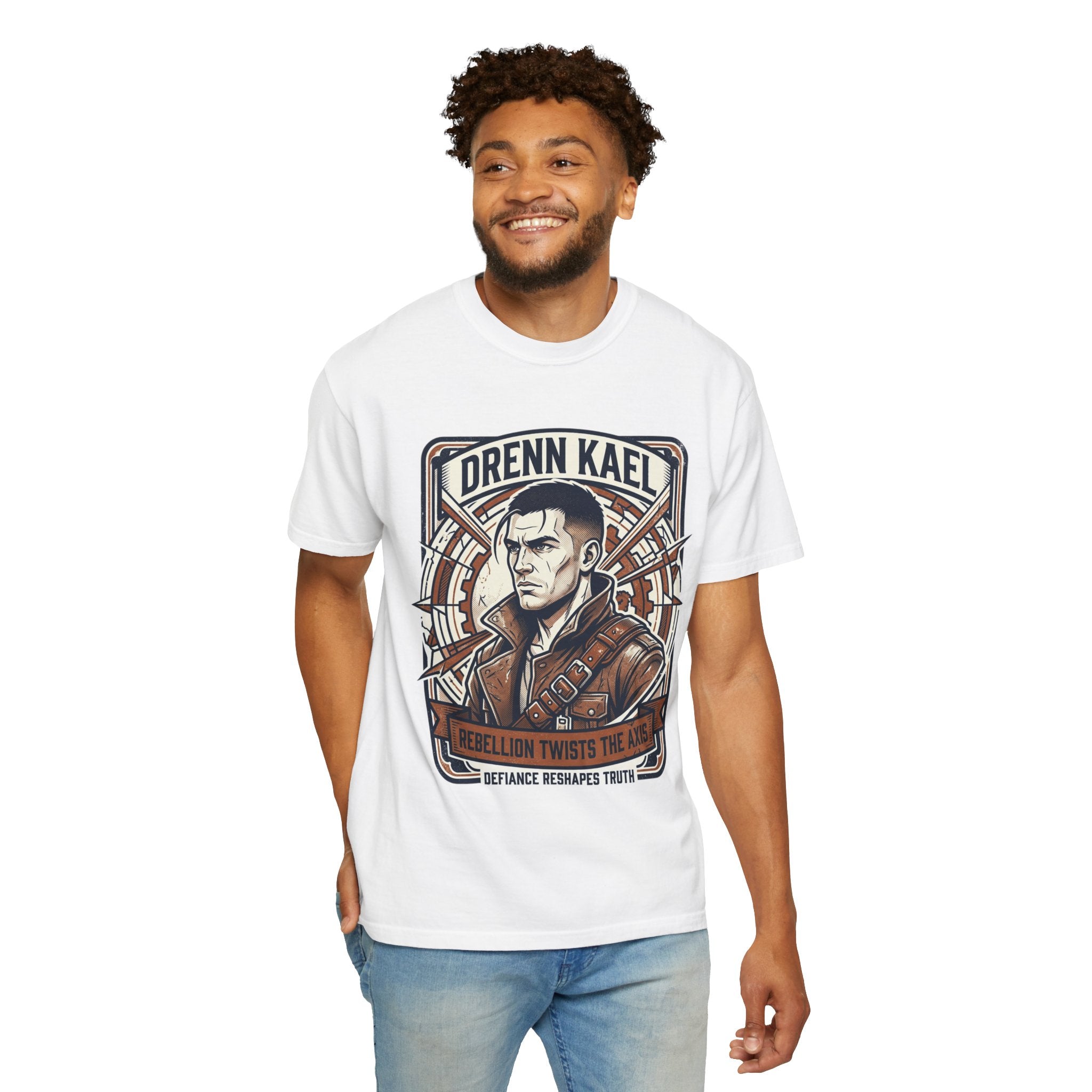 Power Runs Black PRB Drenn Kael Portrait T-Shirt — "Rebellion Twists the Axis" Graphic Tee by Power Runs Black