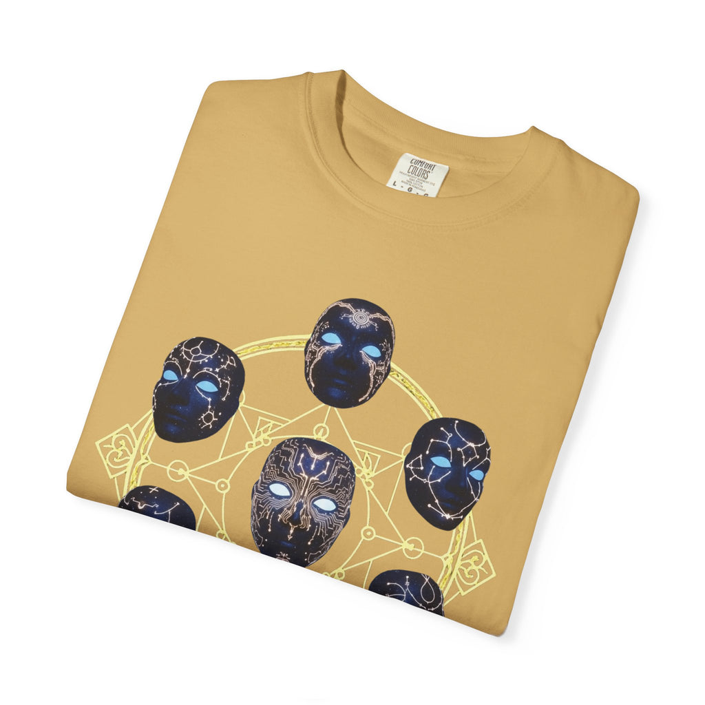PRB Tribal Mask Circle Graphic Tee, Spiritual Afrocentric Art by Power Runs Black
