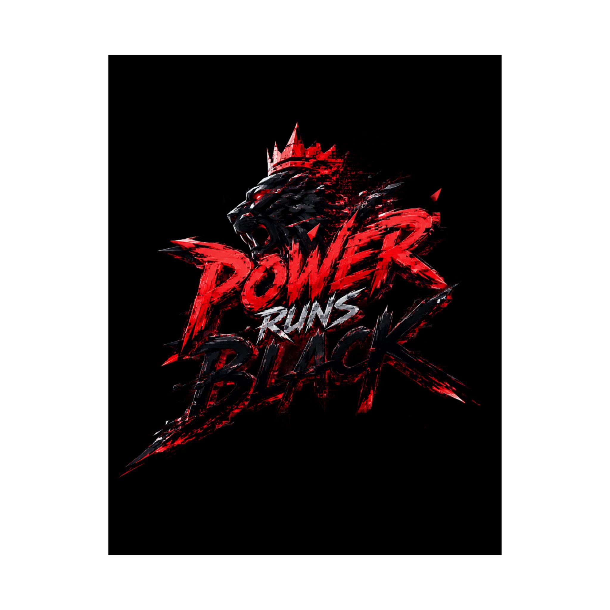 Power Runs Black Matte Poster — Red Panther Skull Graphic Wall Art by Power Runs Black