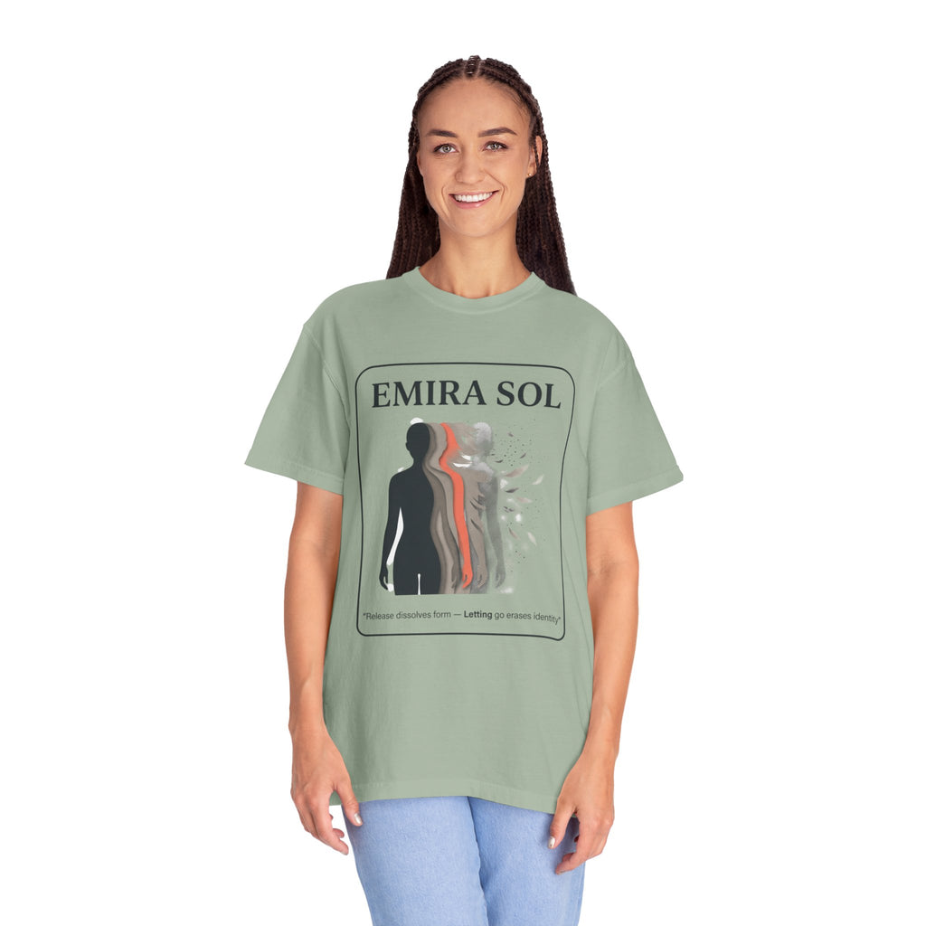 Power Runs Black PRB Emira Sol Graphic T-Shirt — Silhouette Art "Release Shadows" Tee by Printify