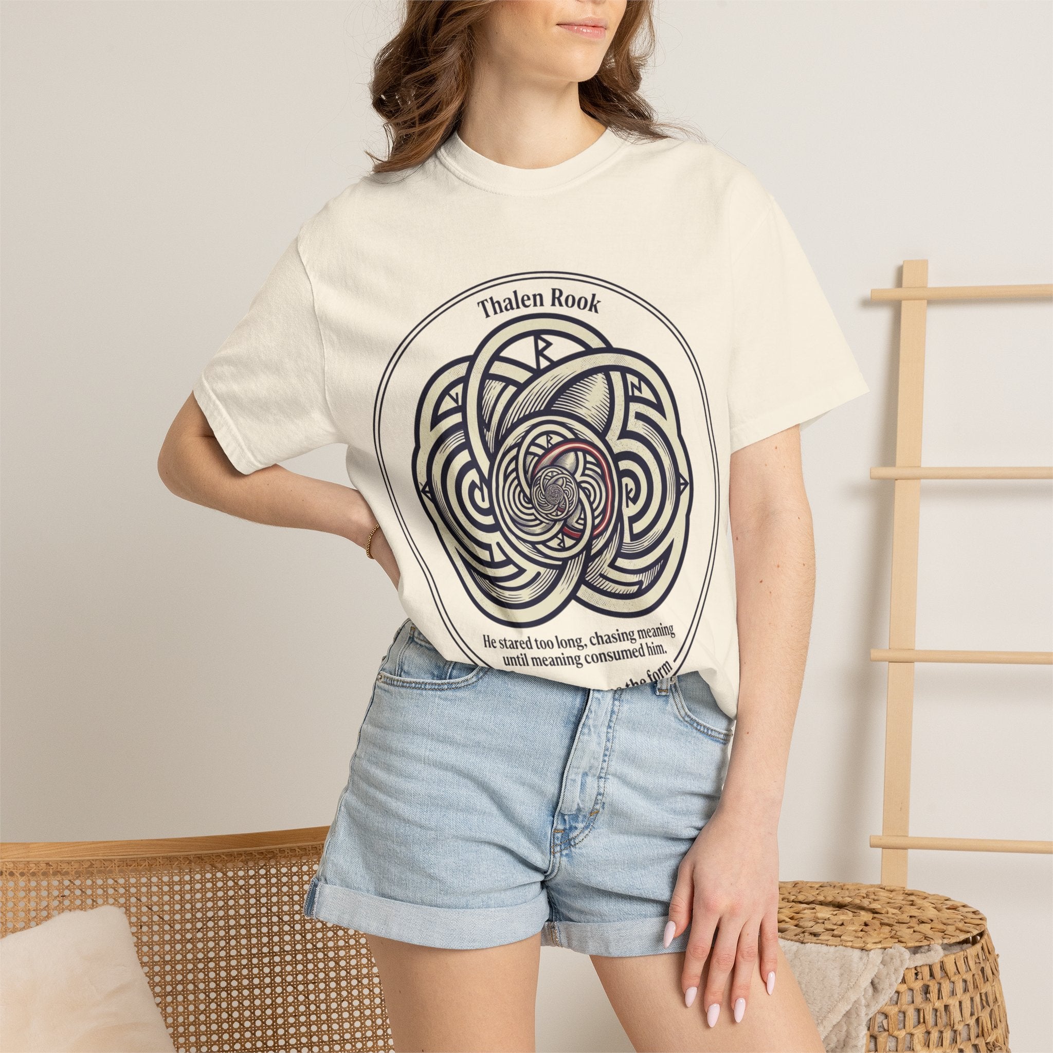 Power Runs Black PRB Thalen Rook Celtic Knot Graphic T-Shirt — "He stared too long..." Quote Tee by Power Runs Black