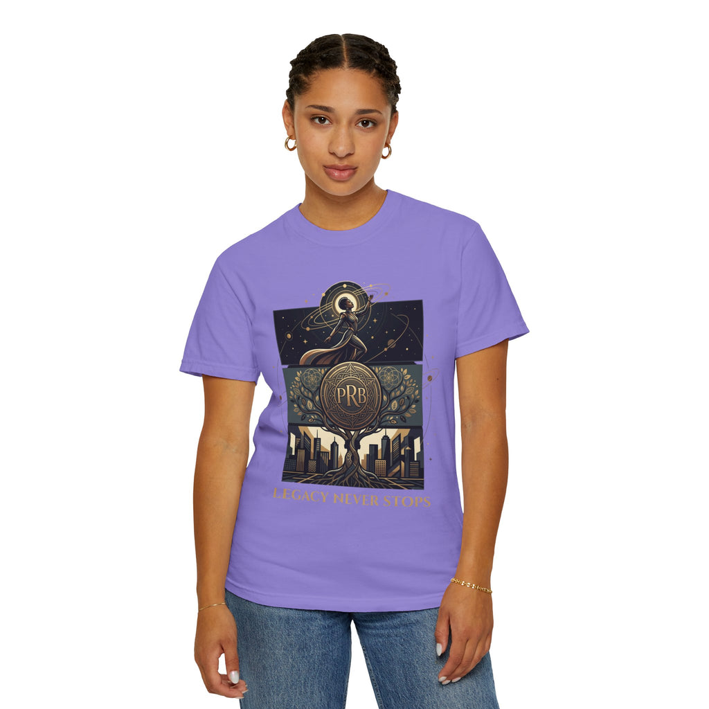 PRB Legacy Never Stops Graphic T-Shirt | Art Deco City Skyline Tee by Printify