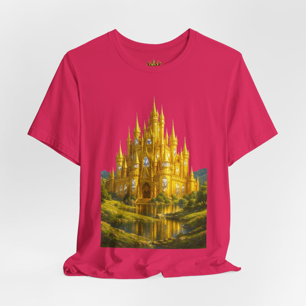 PRB Golden Fantasy Castle Tee | Magical Kingdom Illustration, Fairytale Scene by Power Runs Black