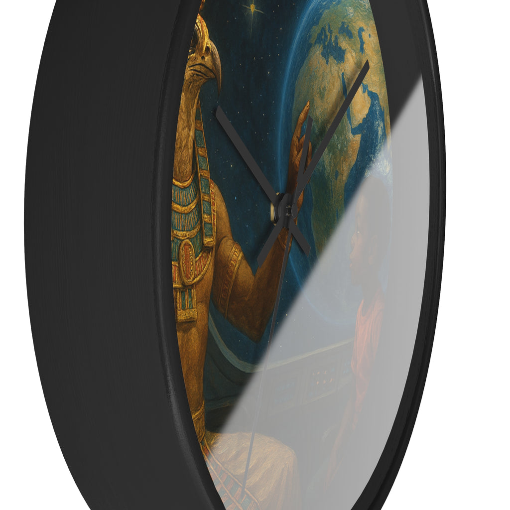 PRB Egyptian God Horus Wall Clock — Child & World Fantasy Space Art by Power Runs Black