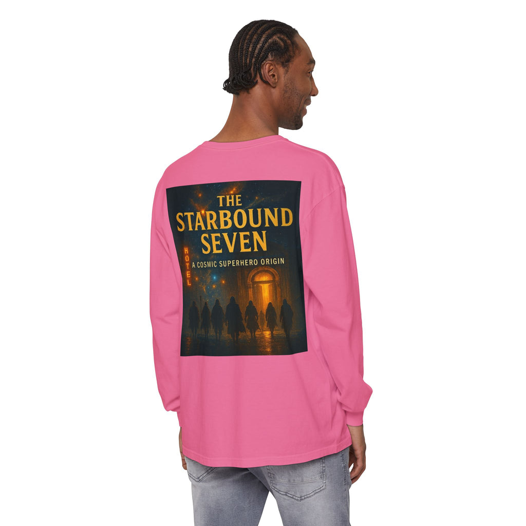 PRB The Starbound Seven graphic long sleeve shirt | cosmic superhero poster by Power Runs Black