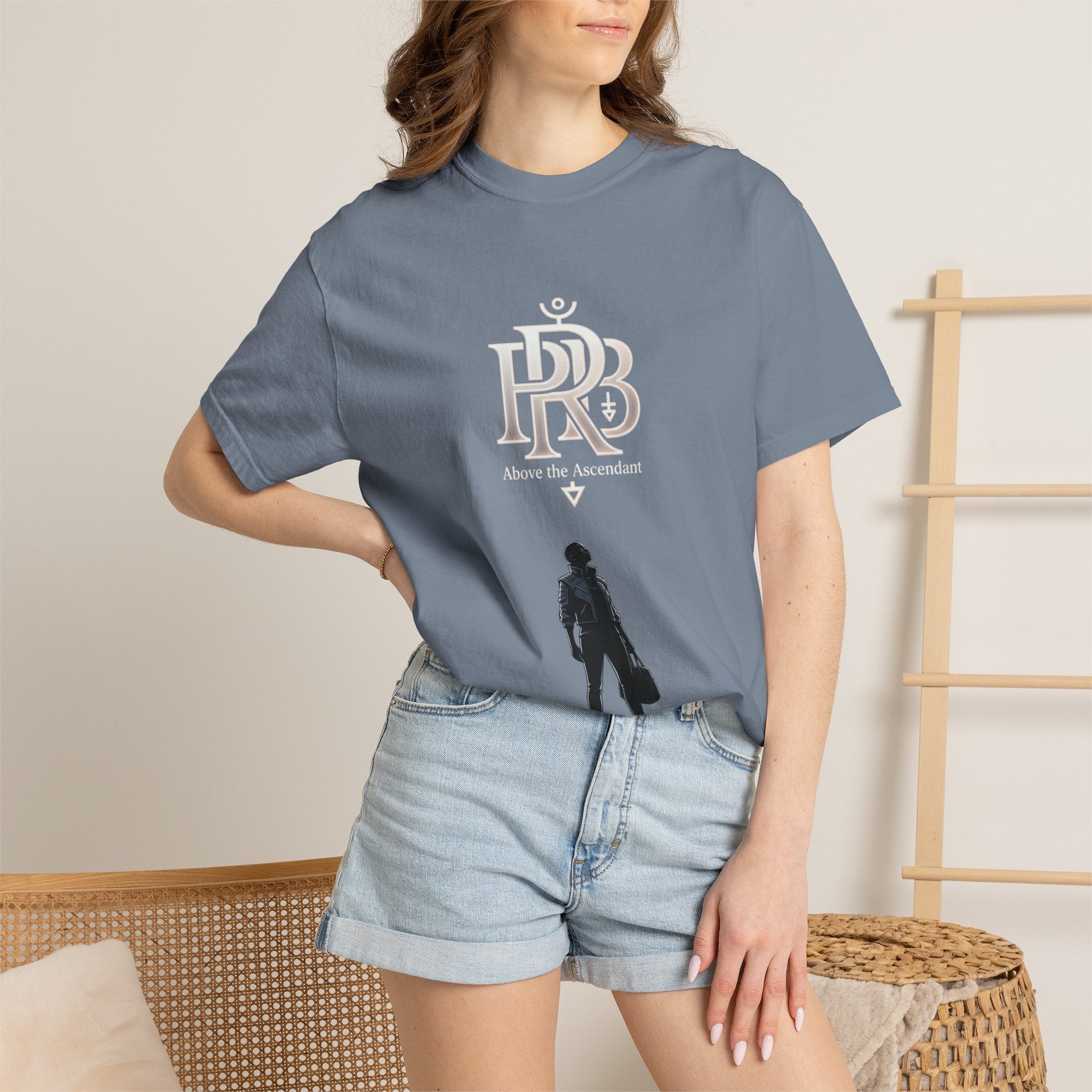 Printify Silhouette Logo T‑Shirt — Minimalist Dressed Figure & PRD Monogram - T-Shirt