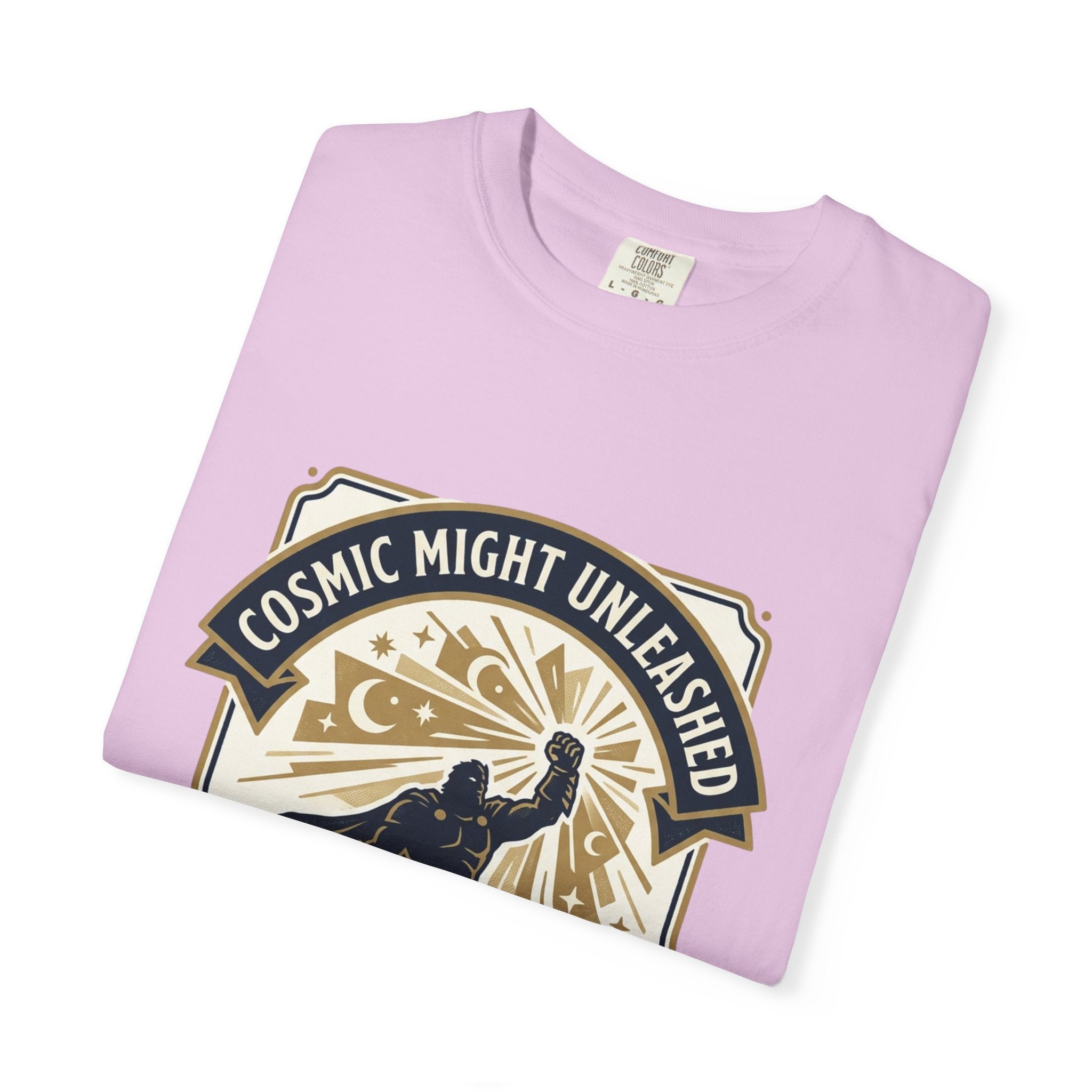 PRB Starforged Flex Cosmic Might Unleashed T-Shirt — Retro Superhero Space Graphic ('Power Does Not Rise, It Returns') by Power Runs Black