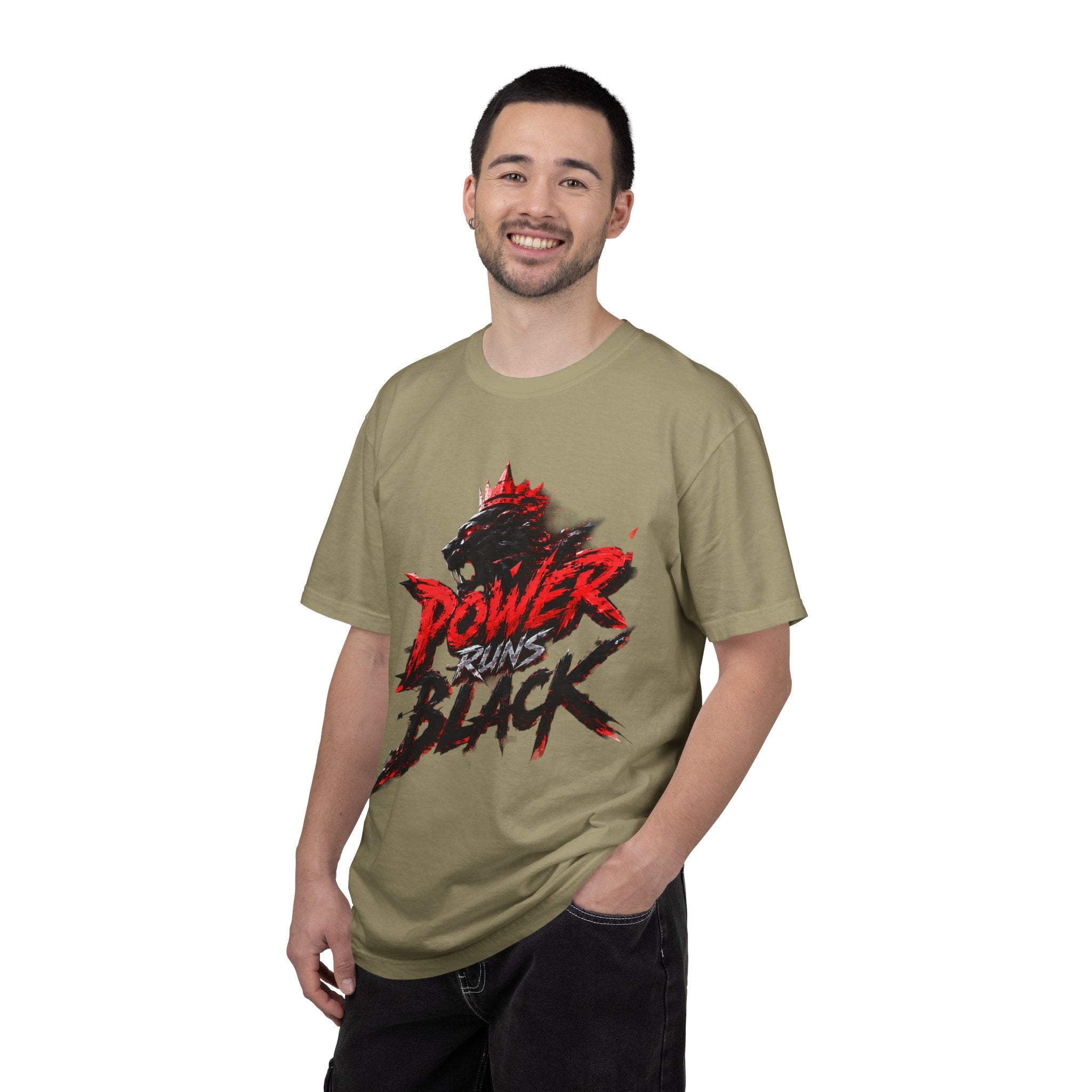 Power Runs Black T-shirt | Wolf Silhouette, Red Black Graphic Tee by Power Runs Black