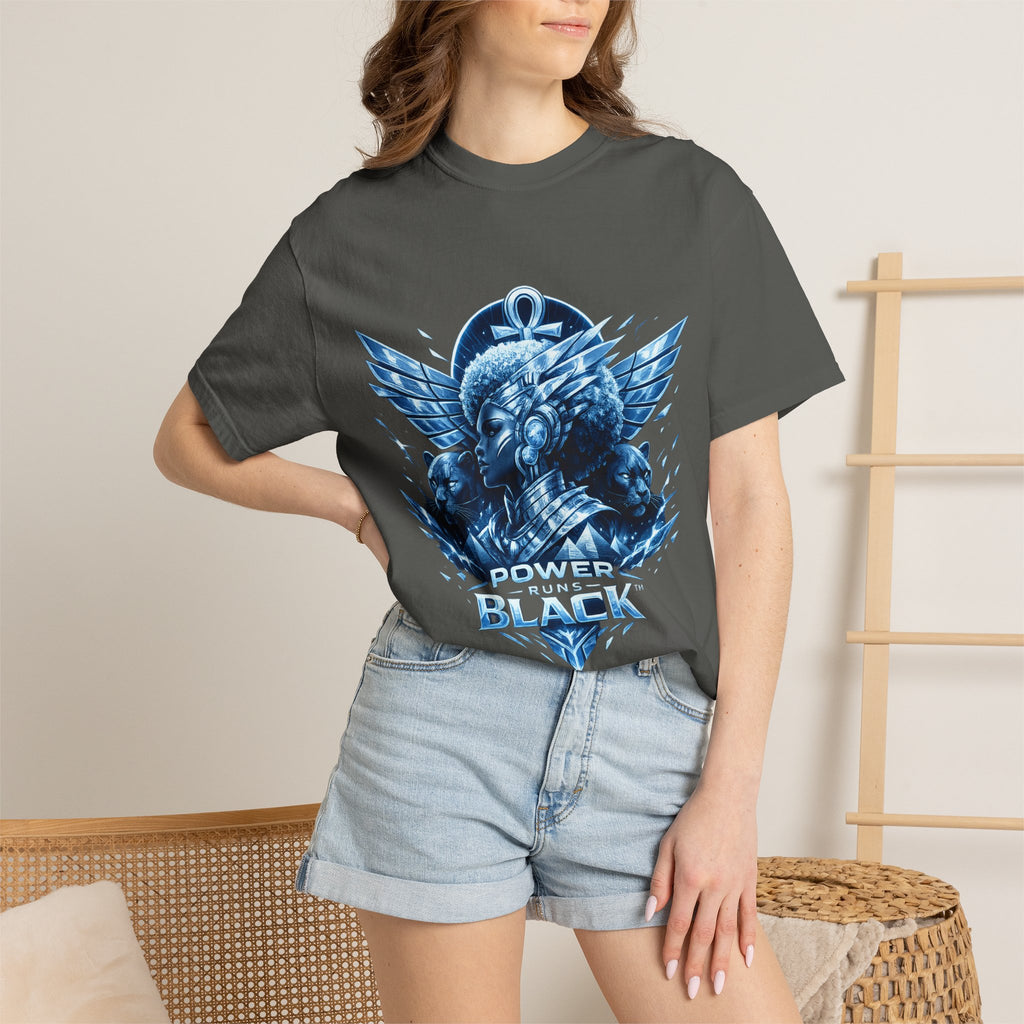 Power of Black Graphic T-Shirt — Egyptian Ankh Warrior Design by Power Runs Black