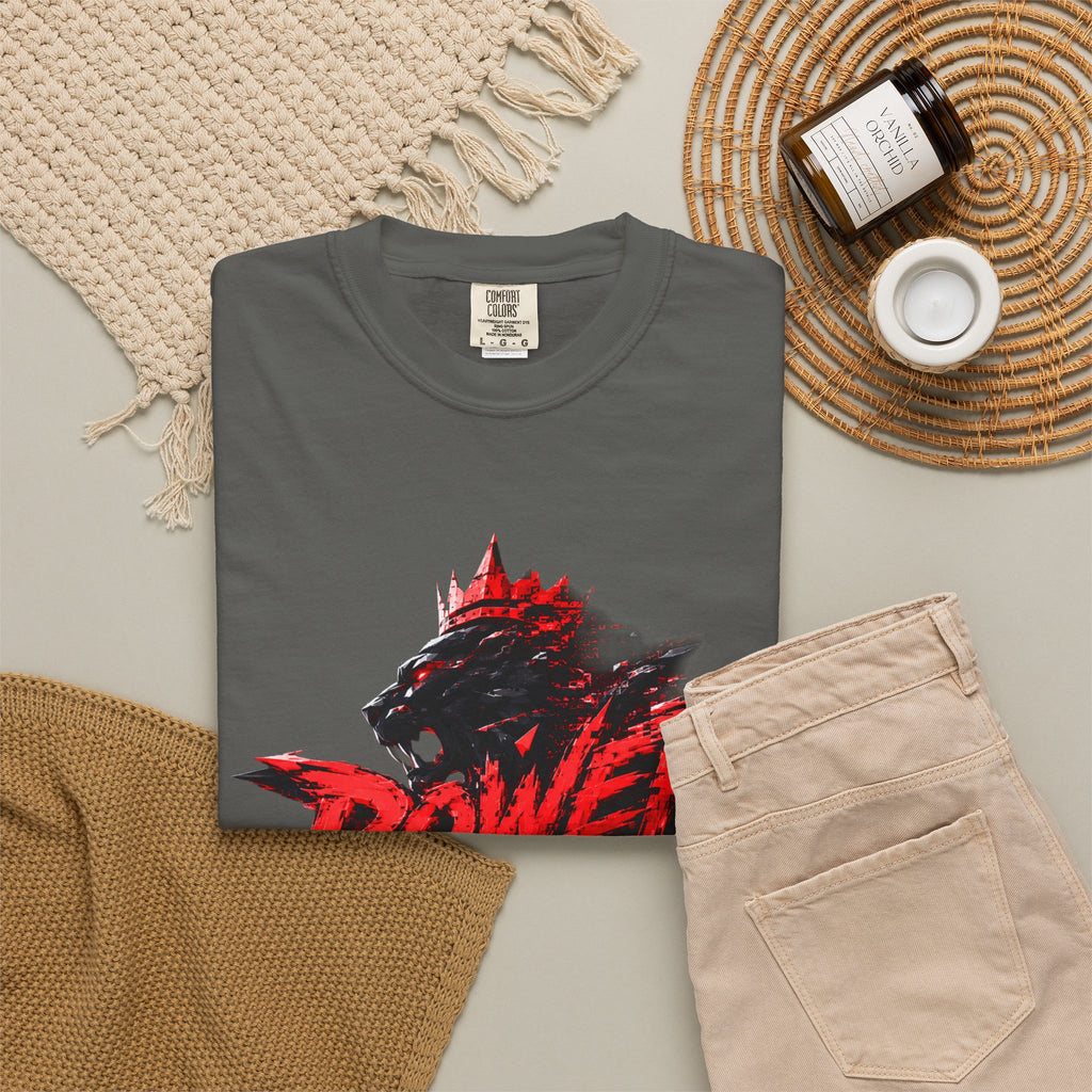 Power Runs Black T-shirt | Wolf Silhouette, Red Black Graphic Tee by Power Runs Black