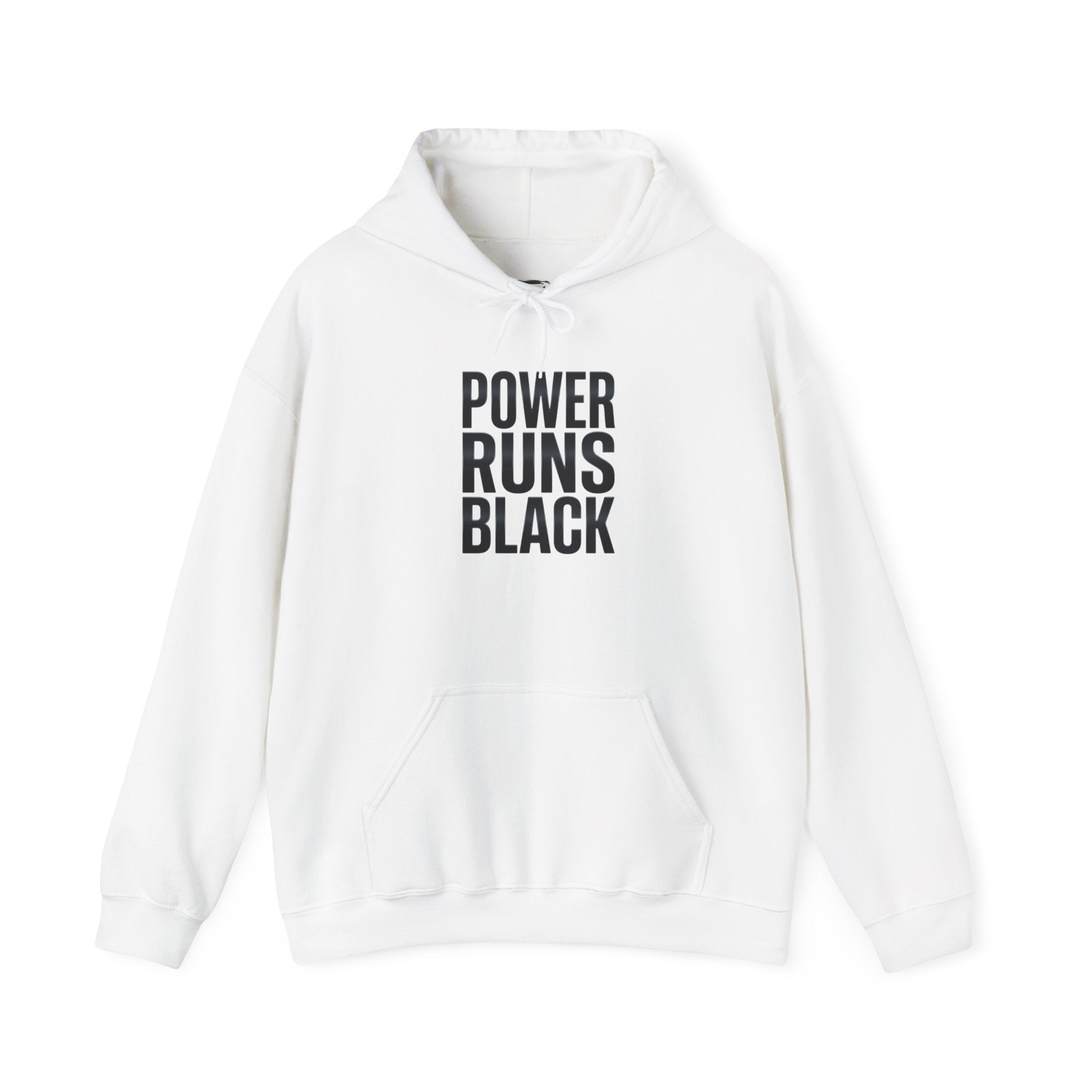 Power Runs Black Hoodie — Bold Graphic Athletic Streetwear by Printify