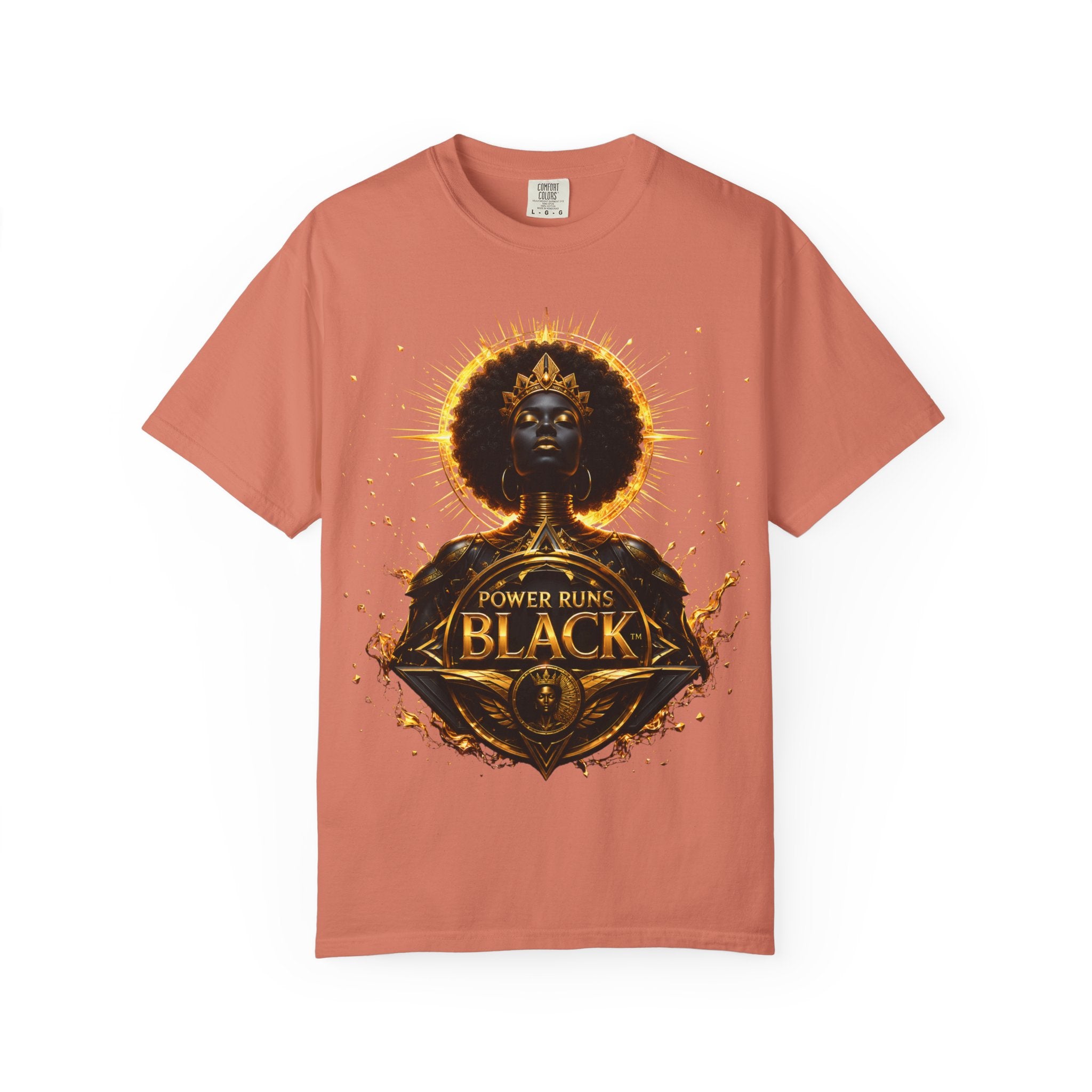 Power Runs Black goddess illustration T-Shirt | Afrocentric black pride design by Power Runs Black