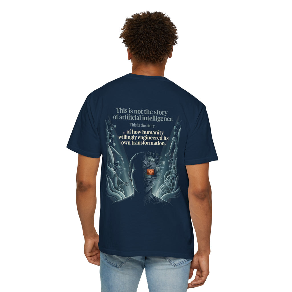 Power Runs Black AI Fusion Graphic T-Shirt — "The Core Age" Split Face Design by Power Runs Black